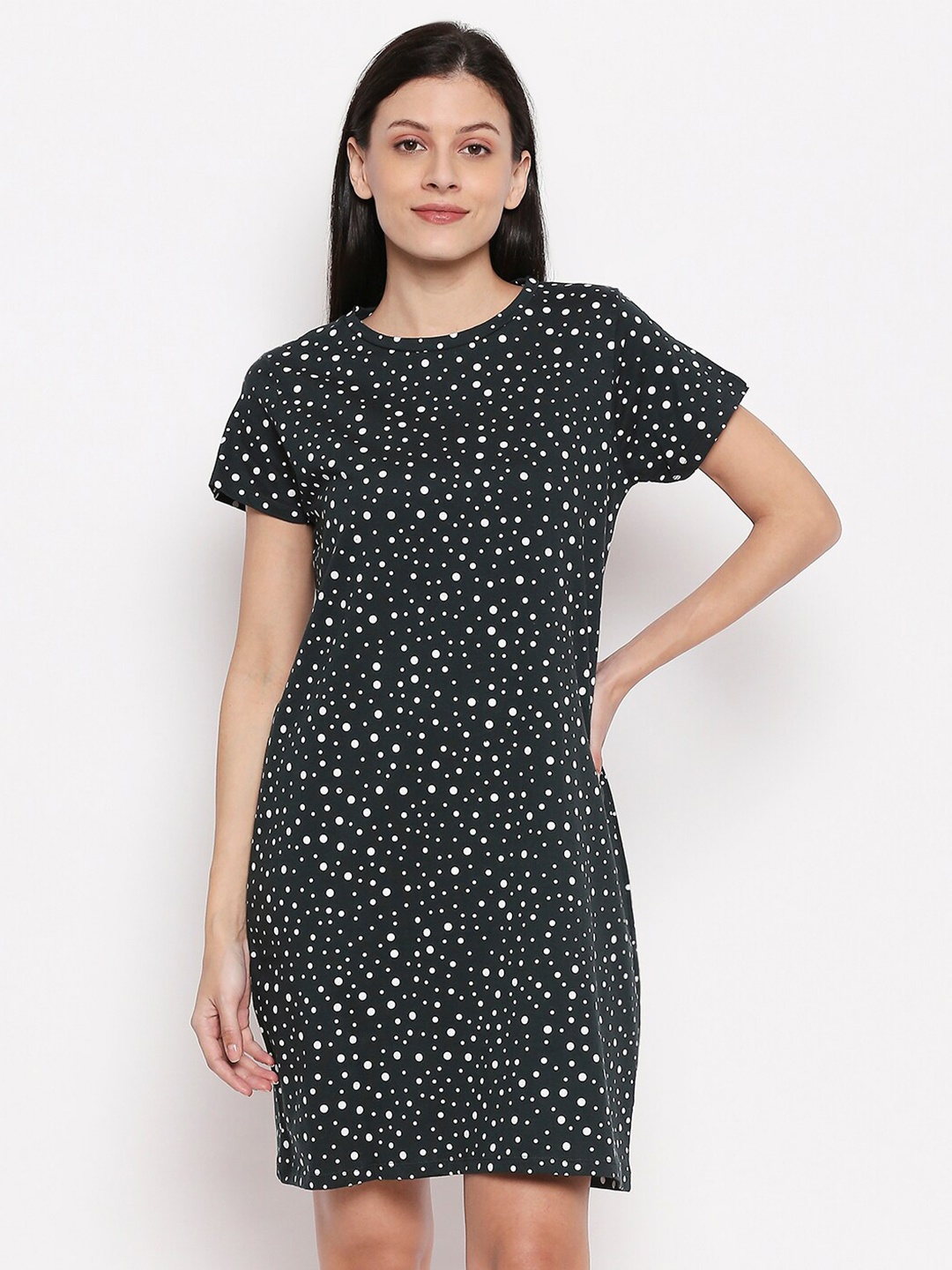 

People Teal Green & White Printed Nightdress