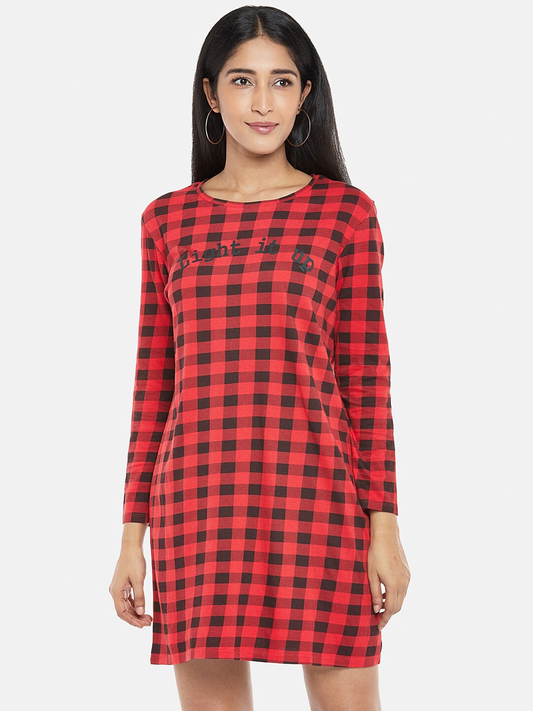 

People Red & Black Checked Cotton Nightdress