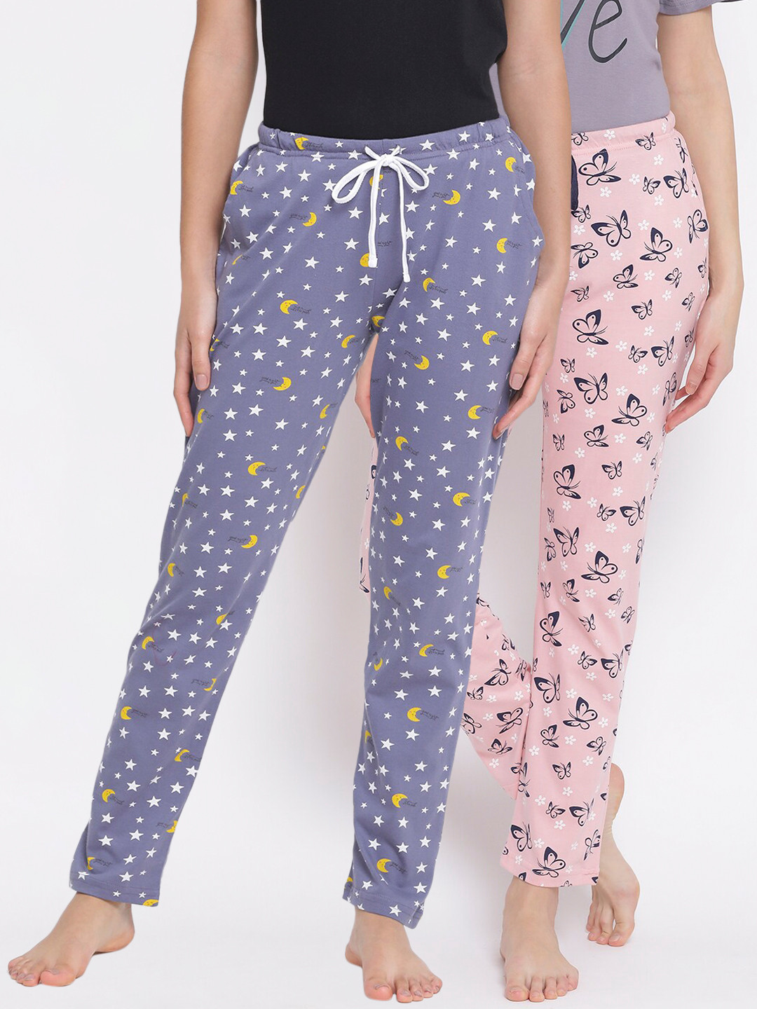 

Kanvin Women Pack of 2 Printed Pure Cotton Lounge Pants, Pink