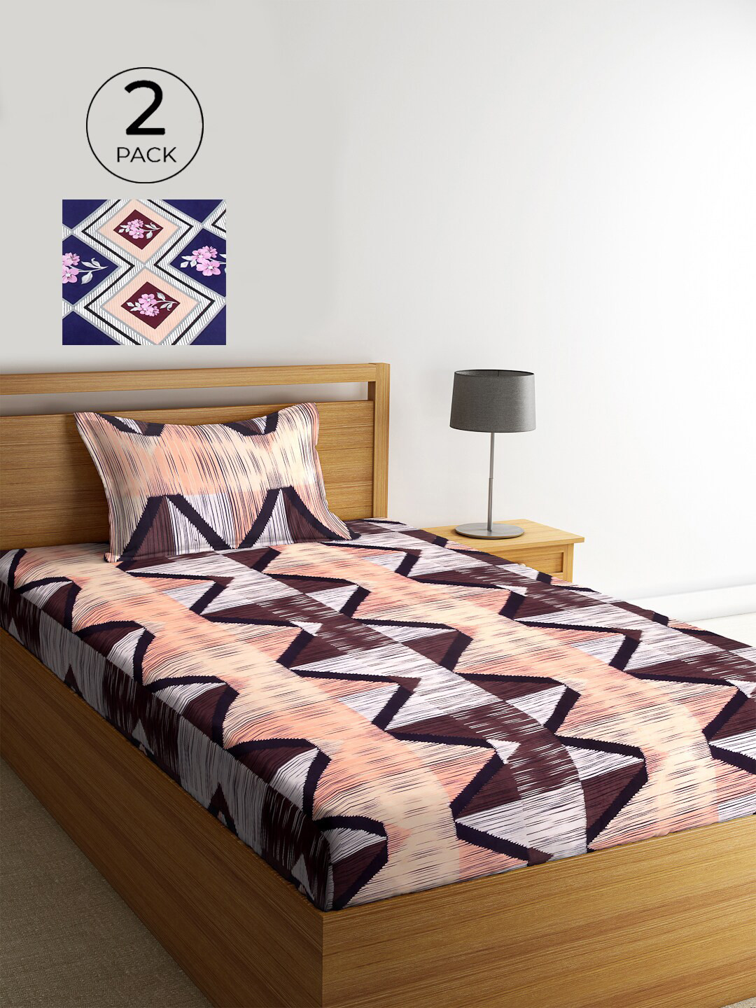 

KLOTTHE Multicoloured Geometric 210 TC Polycotton 2 Single Bedsheet & 2 Pillow Covers, Multi