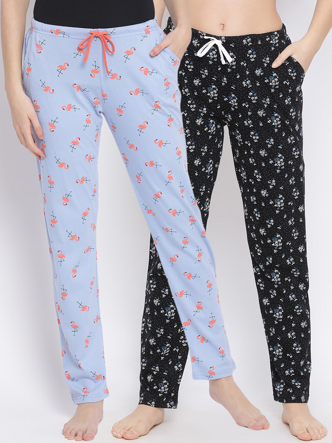 

Kanvin Women Pack of 2 Printed Pure Cotton Lounge Pants, Blue
