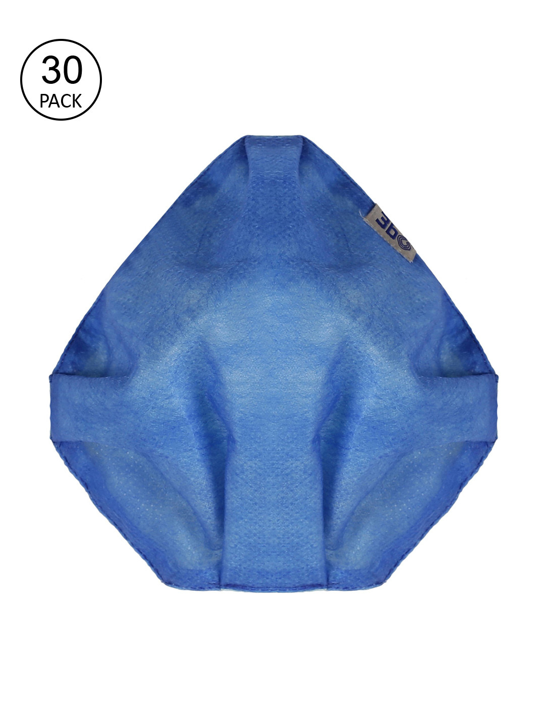 

3BO Women Pack Of 30 Blue Solid 3-Ply Reusable Deltoid Cloth Face Masks