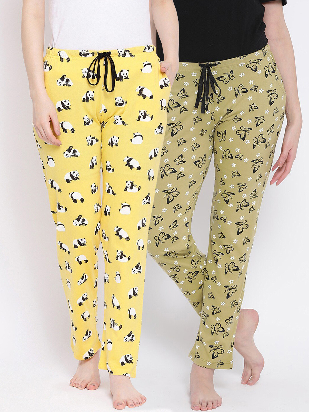 

Kanvin Women Pack of 2 Printed Pure Cotton Lounge Pants, Yellow
