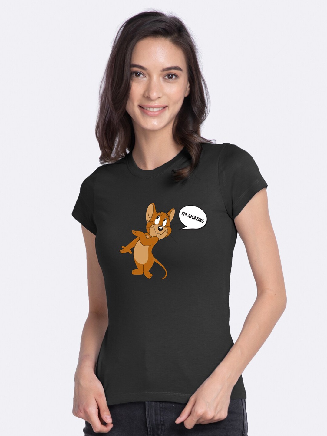 

Bewakoof Women Black Jerry Printed Round Neck T-shirt