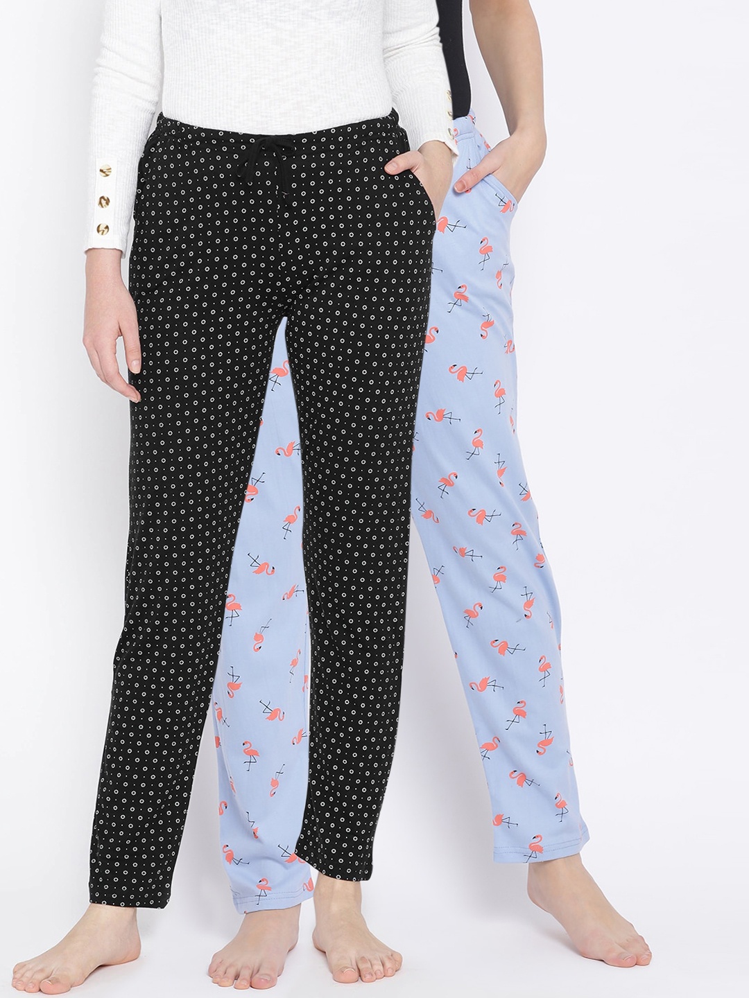 

Kanvin Women Pack of 2 Printed Pure Cotton Lounge Pants, Blue