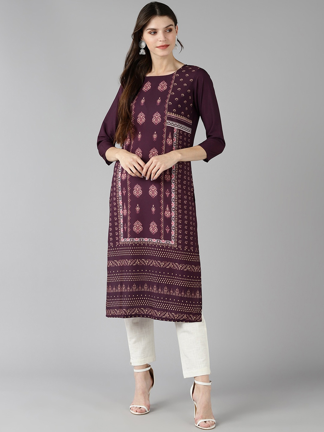 

AHIKA Women Purple Ethnic Motifs Printed Kurta