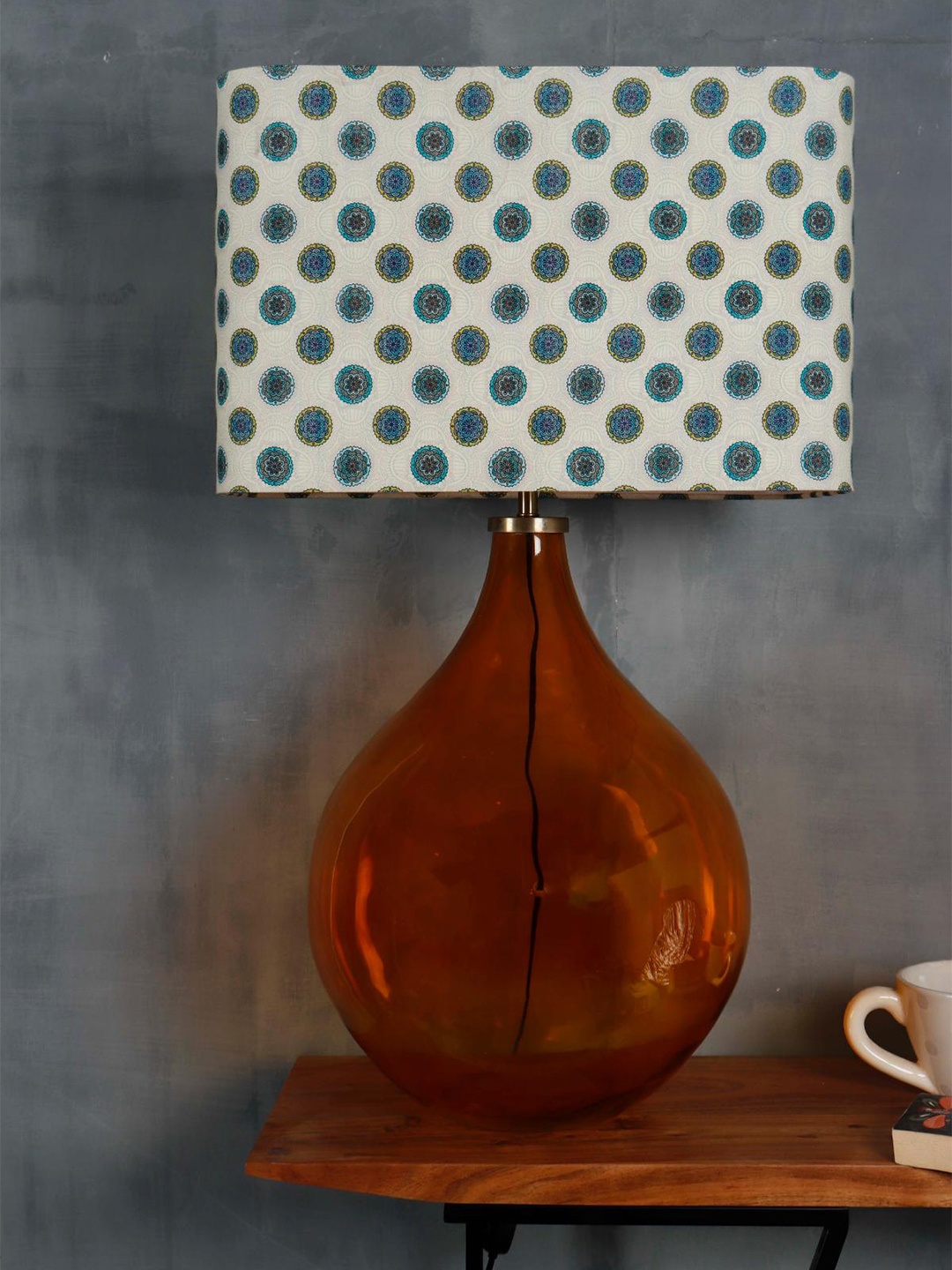 

Grated Ginger Green & White Printed Contemporary Buffet Table Lamp with Shade