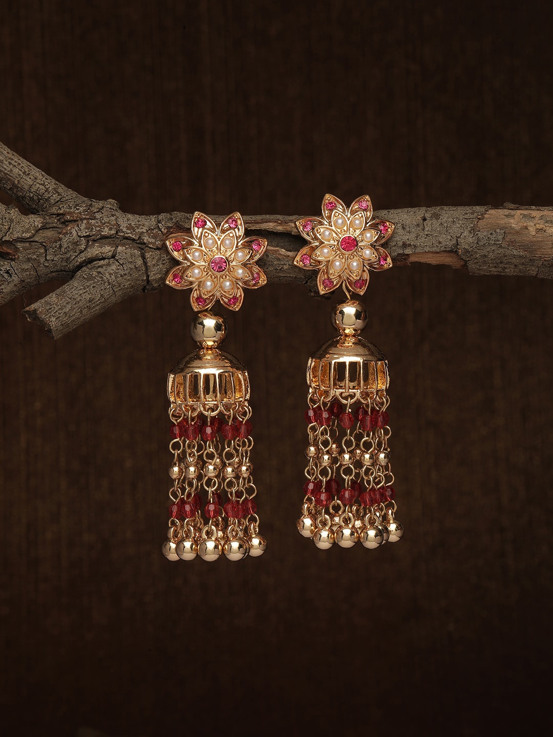 

Accessorize Gold-Plated & Red Contemporary Jhumkas
