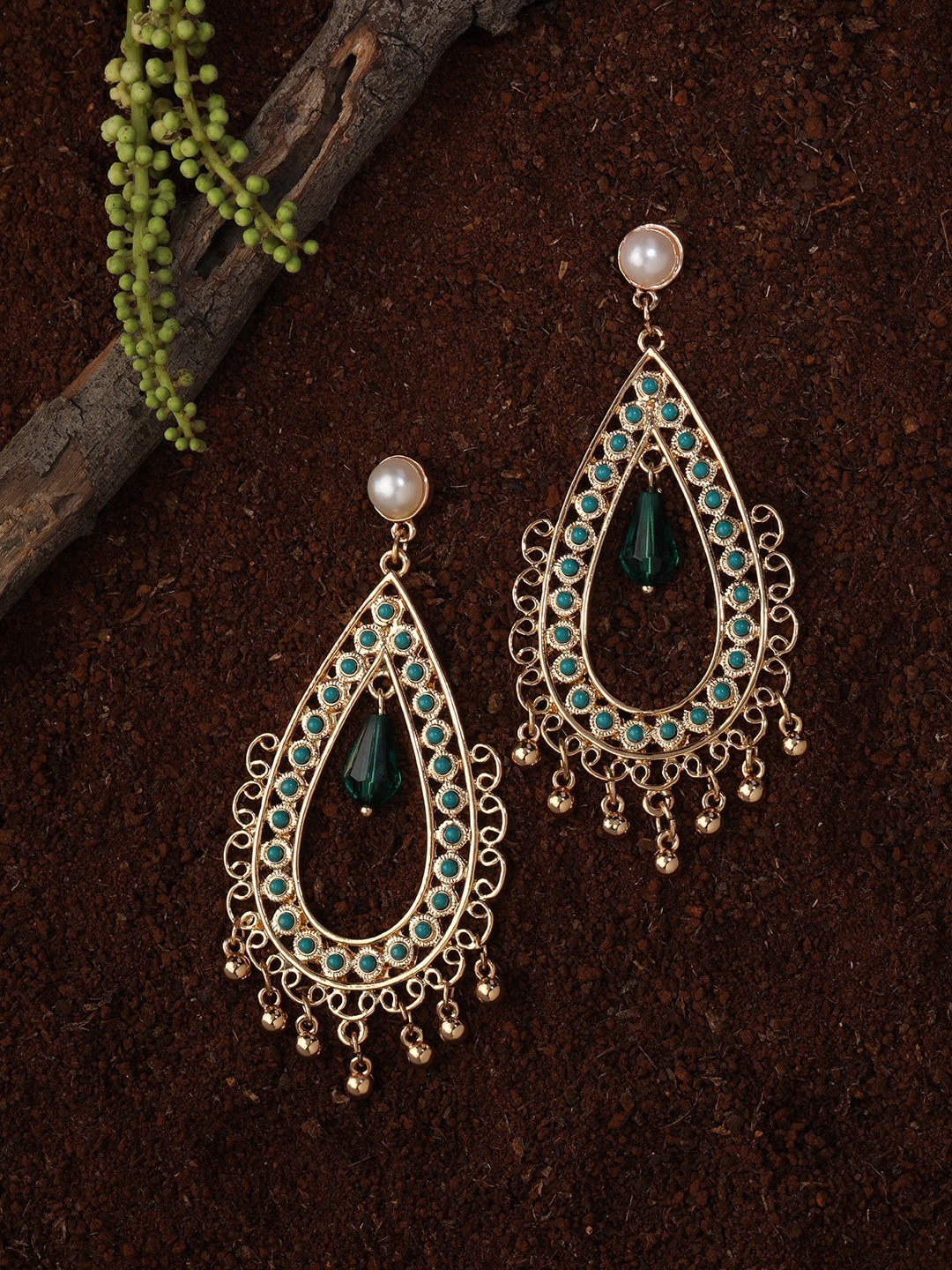 

Accessorize Gold-Toned & Blue Oval Drop Earrings
