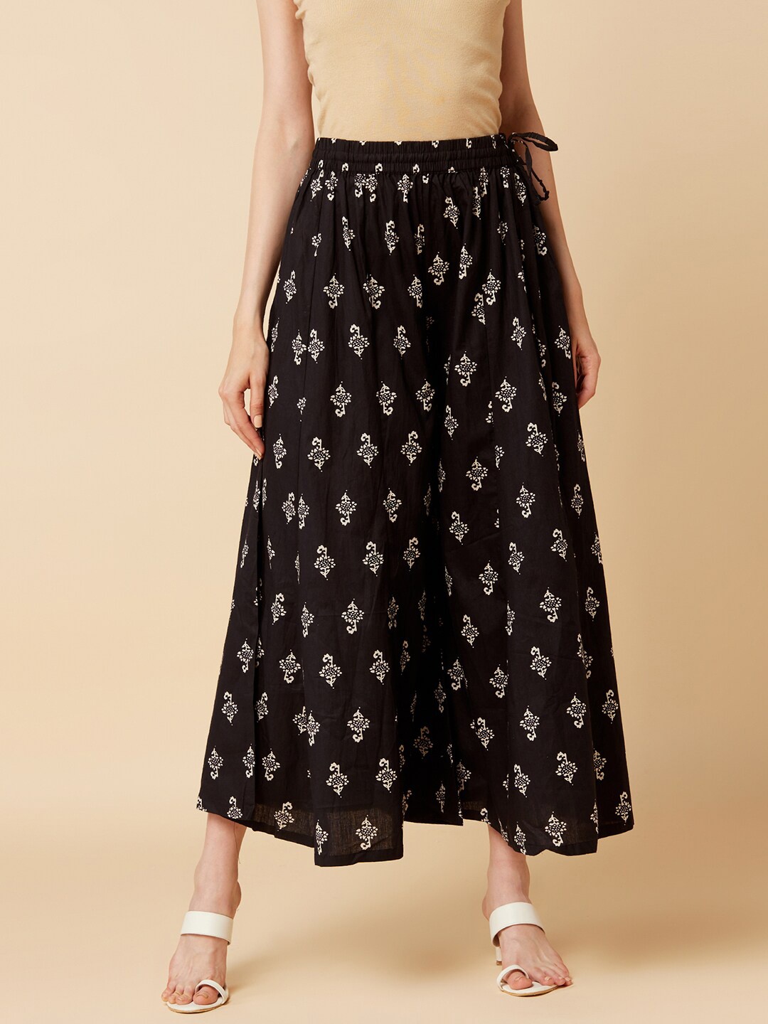 

Varanga Women Black & White Printed Flared Palazzos