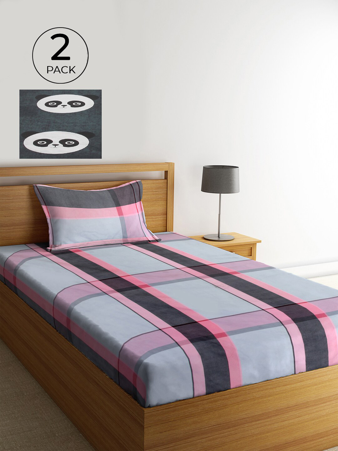 

KLOTTHE Grey & White 210 TC Polycotton 2 Single Bedsheet with 2 Pillow Covers