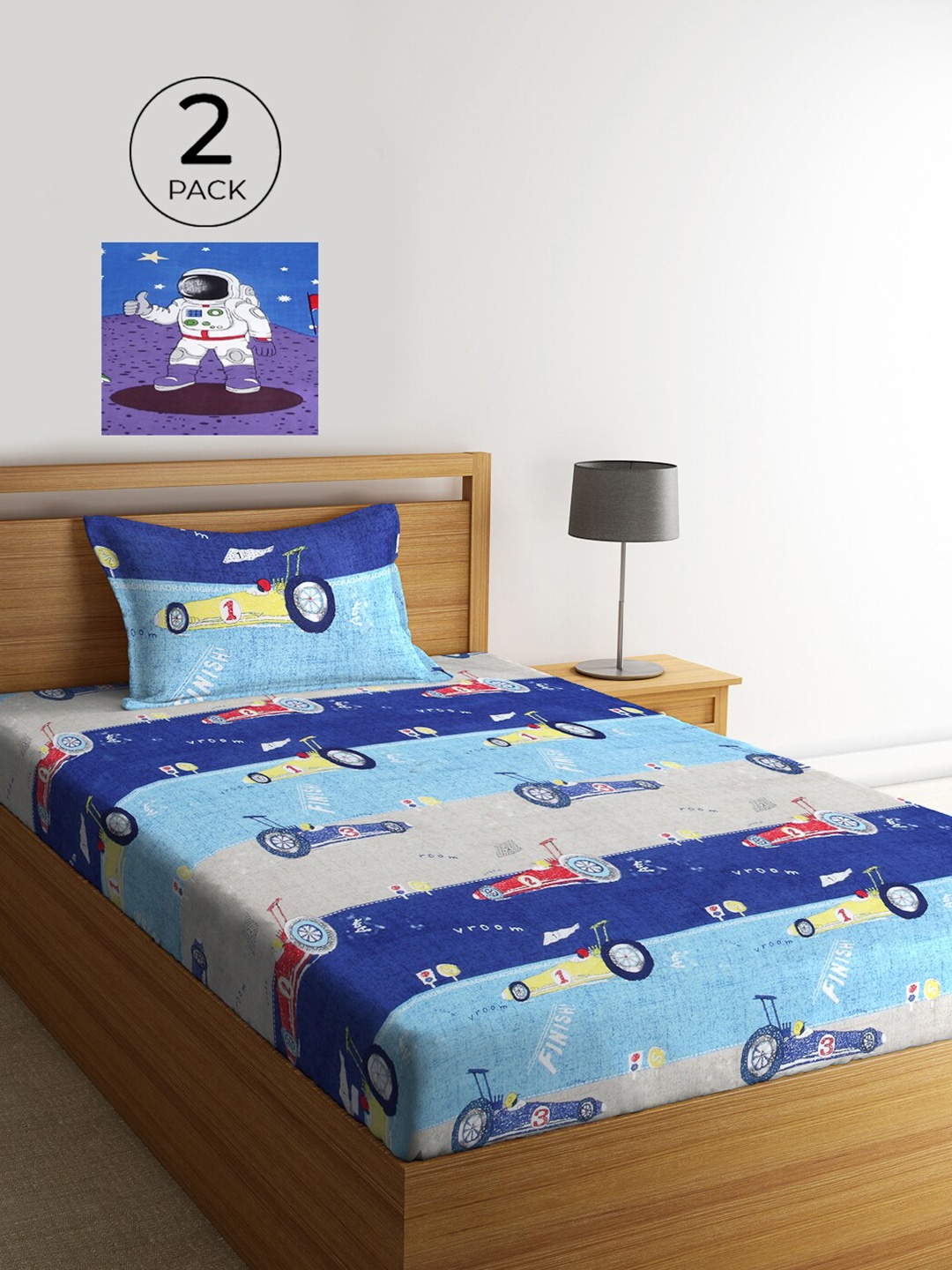 

KLOTTHE Blue & Grey Abstract 210 TC Polycotton 2 King Bedsheet with 2 Pillow Covers