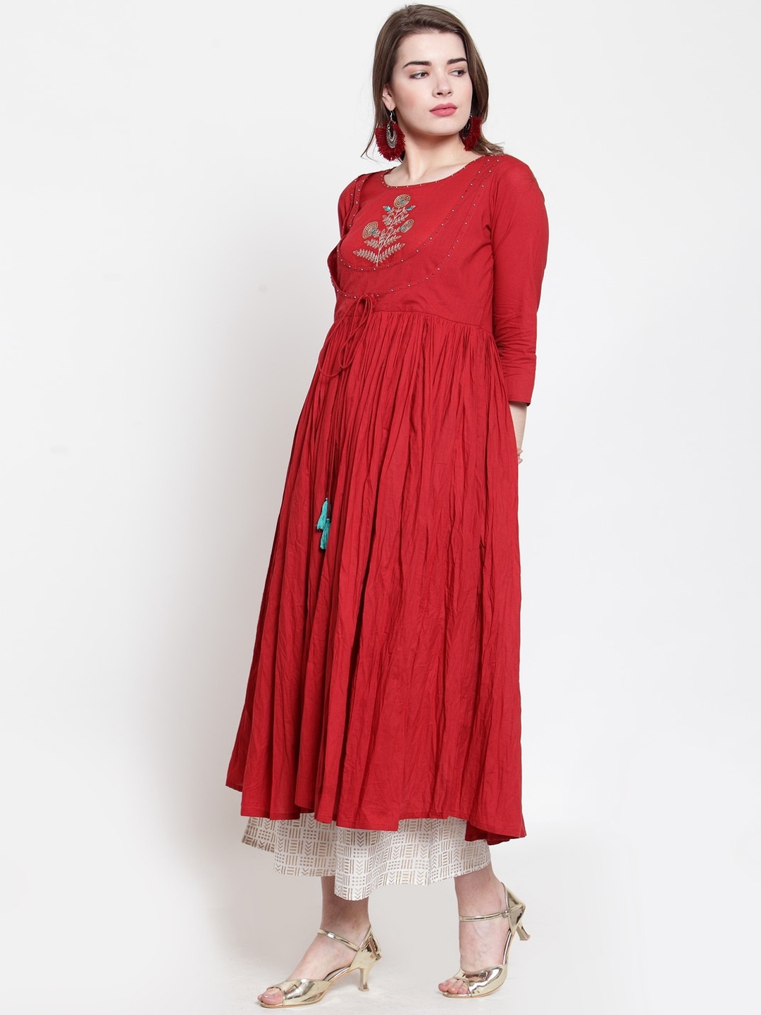 

Varanga Women Maroon Embroidered Pleated Floor Length Anarkali Kurta Set
