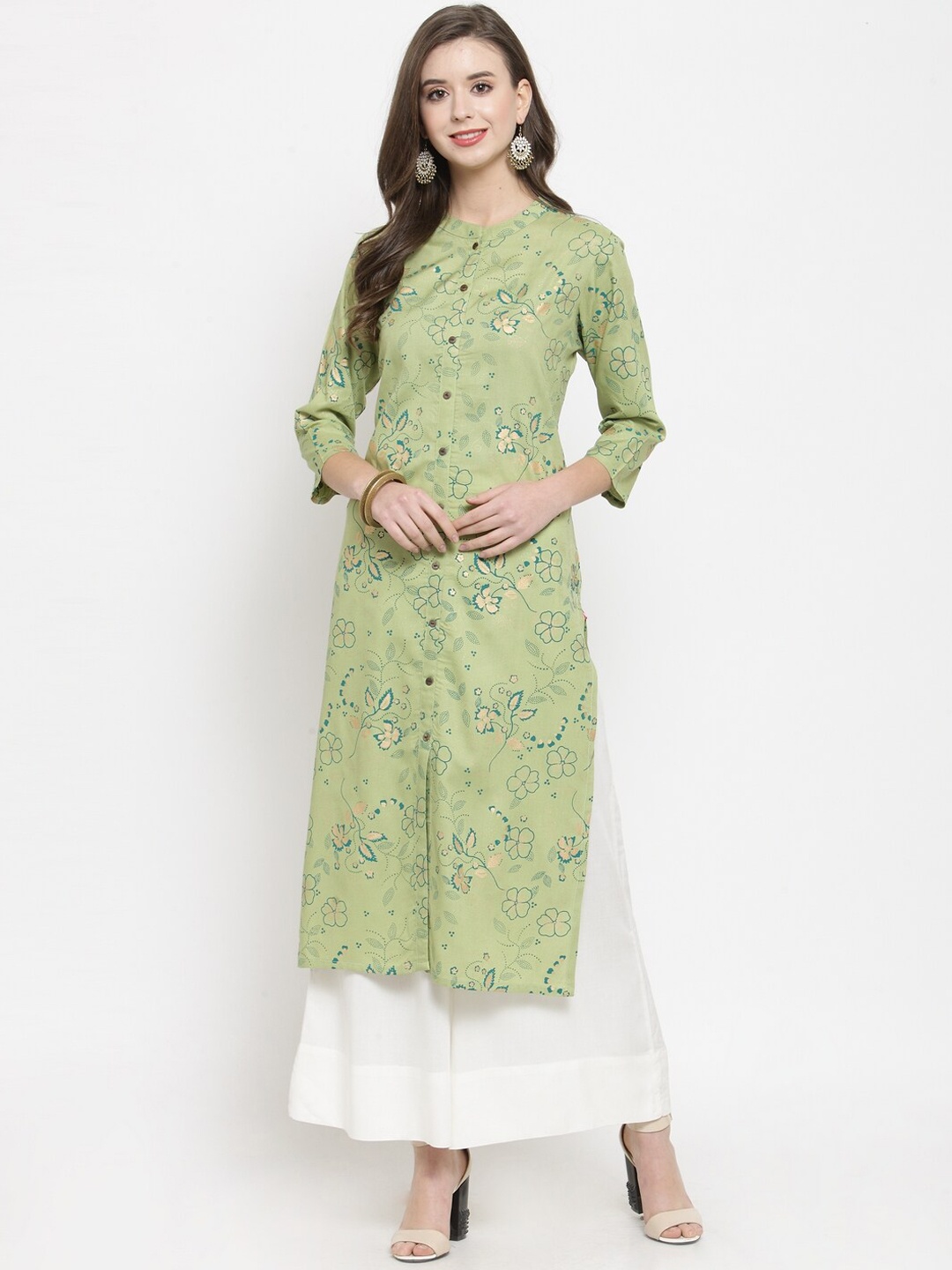 

Varanga Women Green & White Floral Printed Regular Straight Kurta & Palazzos