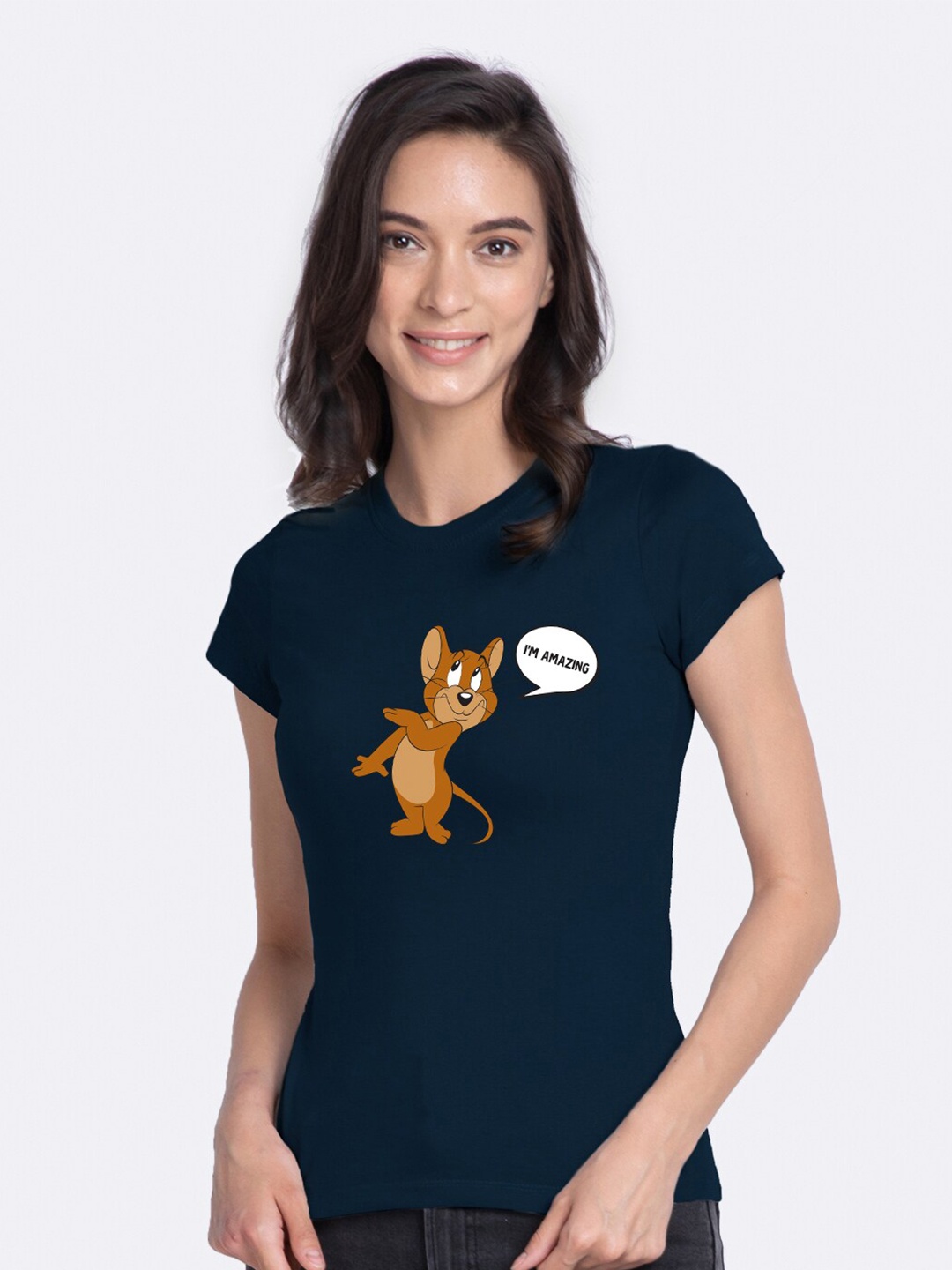 

Bewakoof Women Navy Blue Jerry Printed Round Neck T-shirt