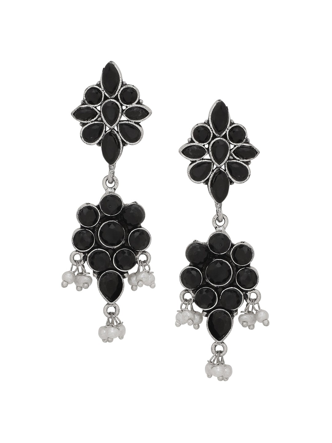 

Silvermerc Designs Black & Silver-Plated Contemporary Drop Earrings