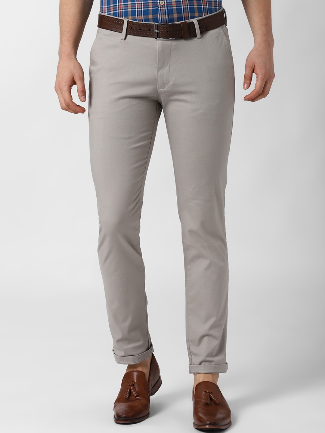 

Peter England Casuals Men Grey Melange Solid Slim Fit Chinos