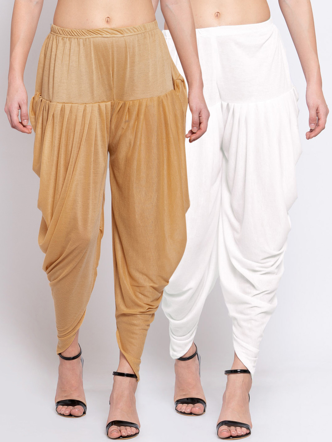 

KLOTTHE Women Pack Of 2 White & Beige Solid Dhoti Salwars