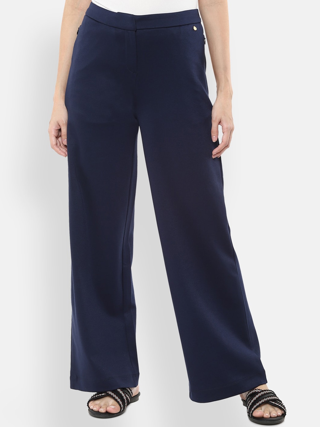

Van Heusen Woman Navy Blue Regular Fit Solid Parallel Trousers
