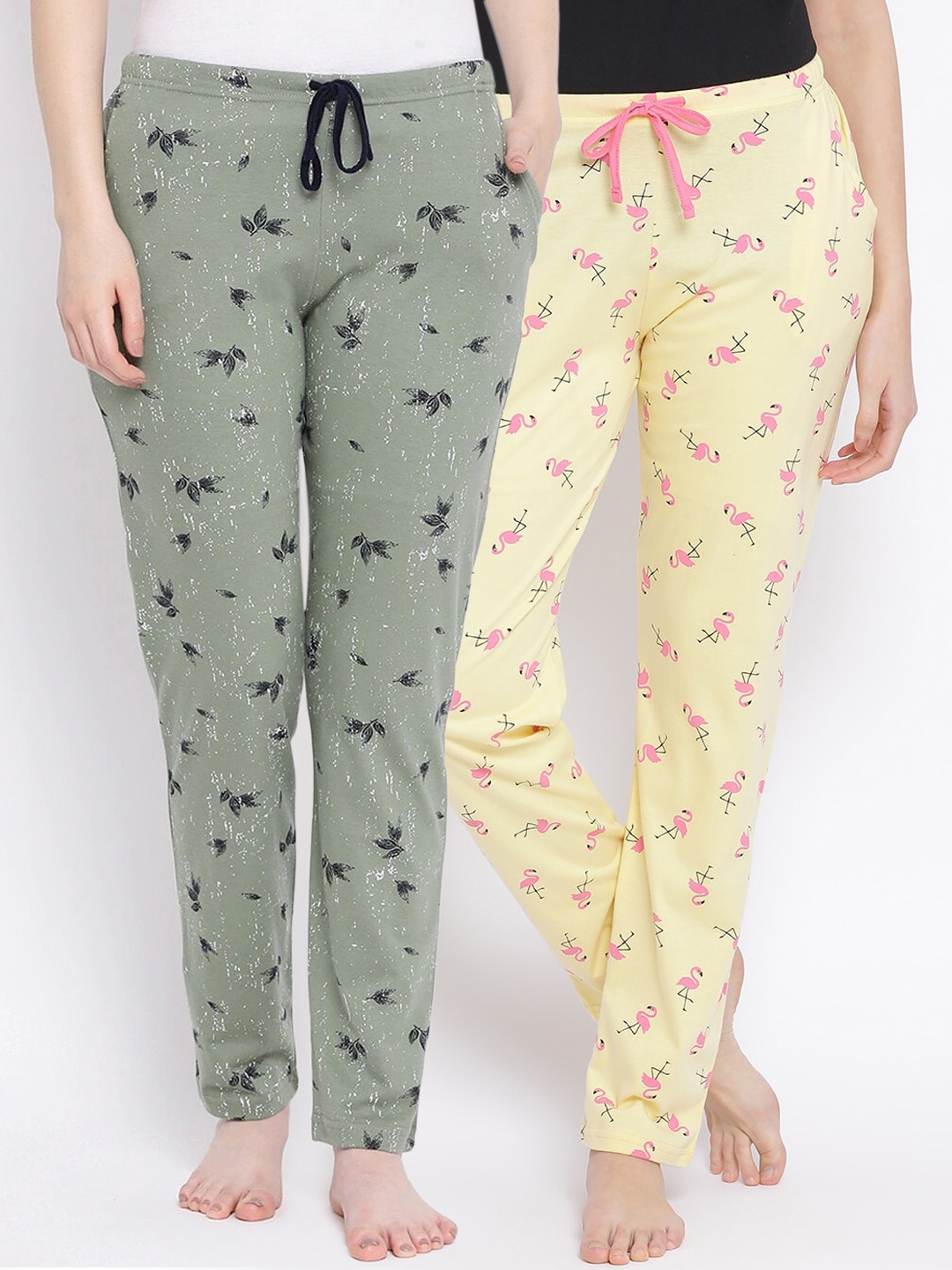 

Kanvin Women Pack of 2 Printed Pure Cotton Lounge Pants, Yellow