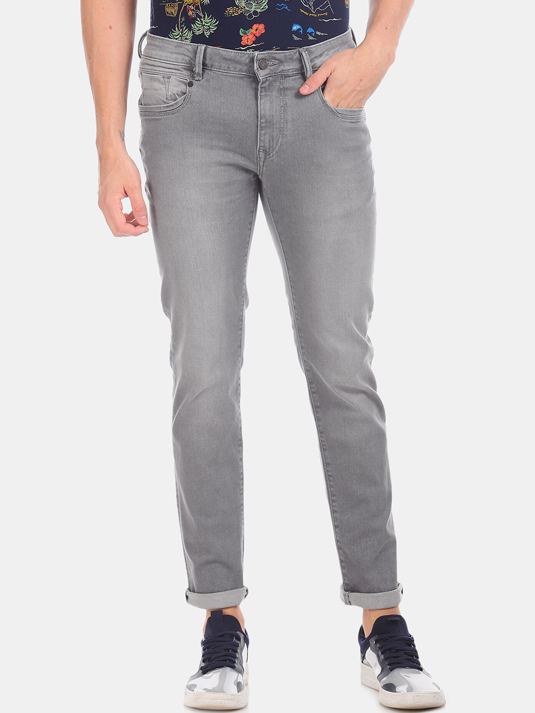 

Flying Machine Men Grey Micheal Slim Tapered Fit Heavy Fade Stretchable Jeans