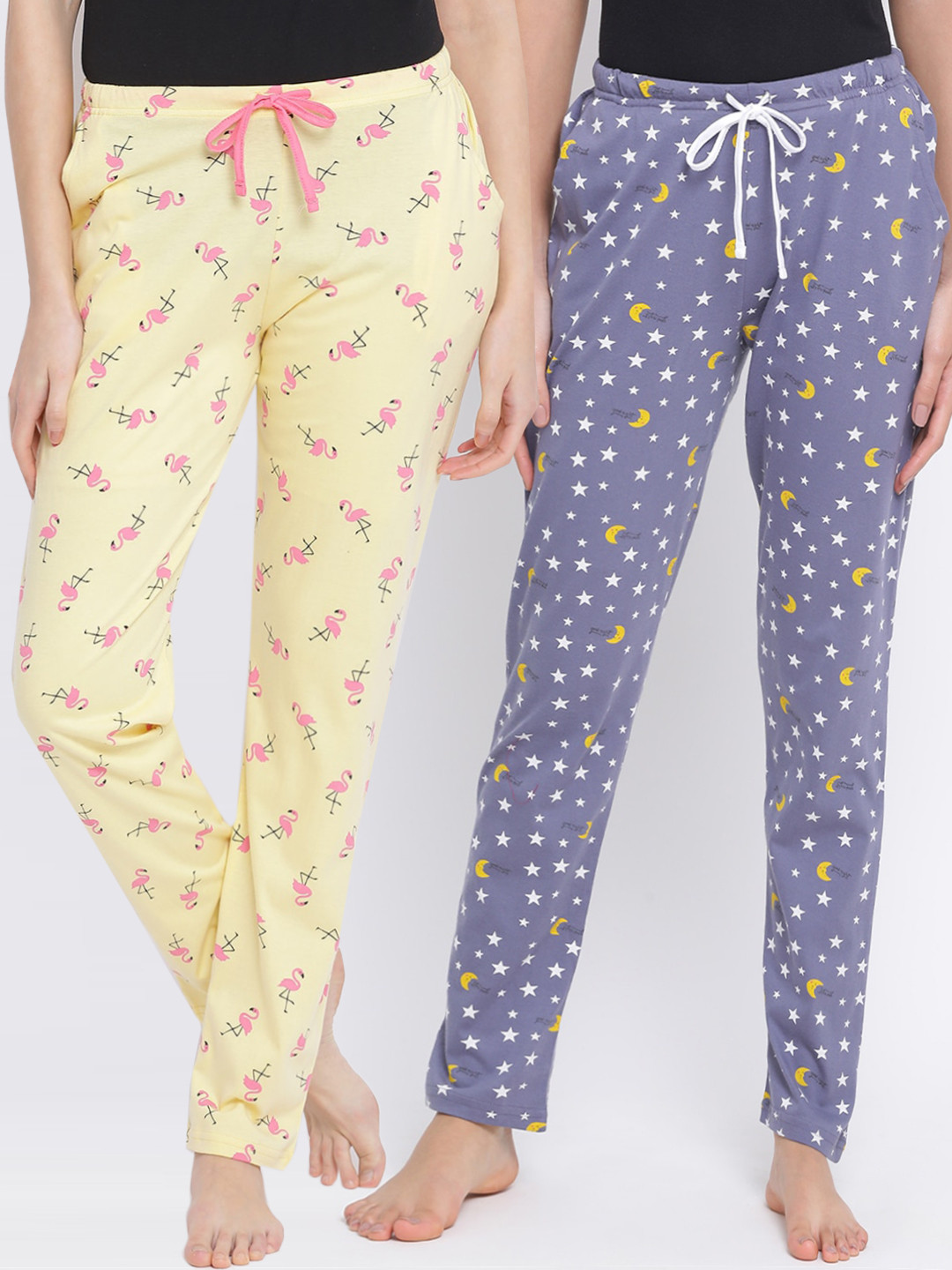 

Kanvin Women Pack Of 2 Printed Cotton Lounge Pants, Yellow