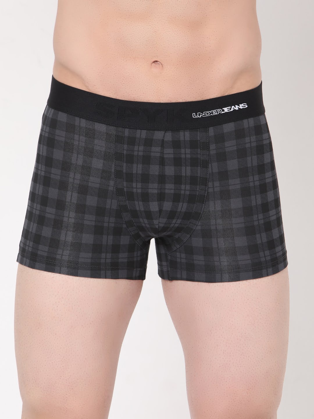 

UnderJeans by Spykar Men Black & Charcoal Grey Checked Trunks UJMTRPTS036