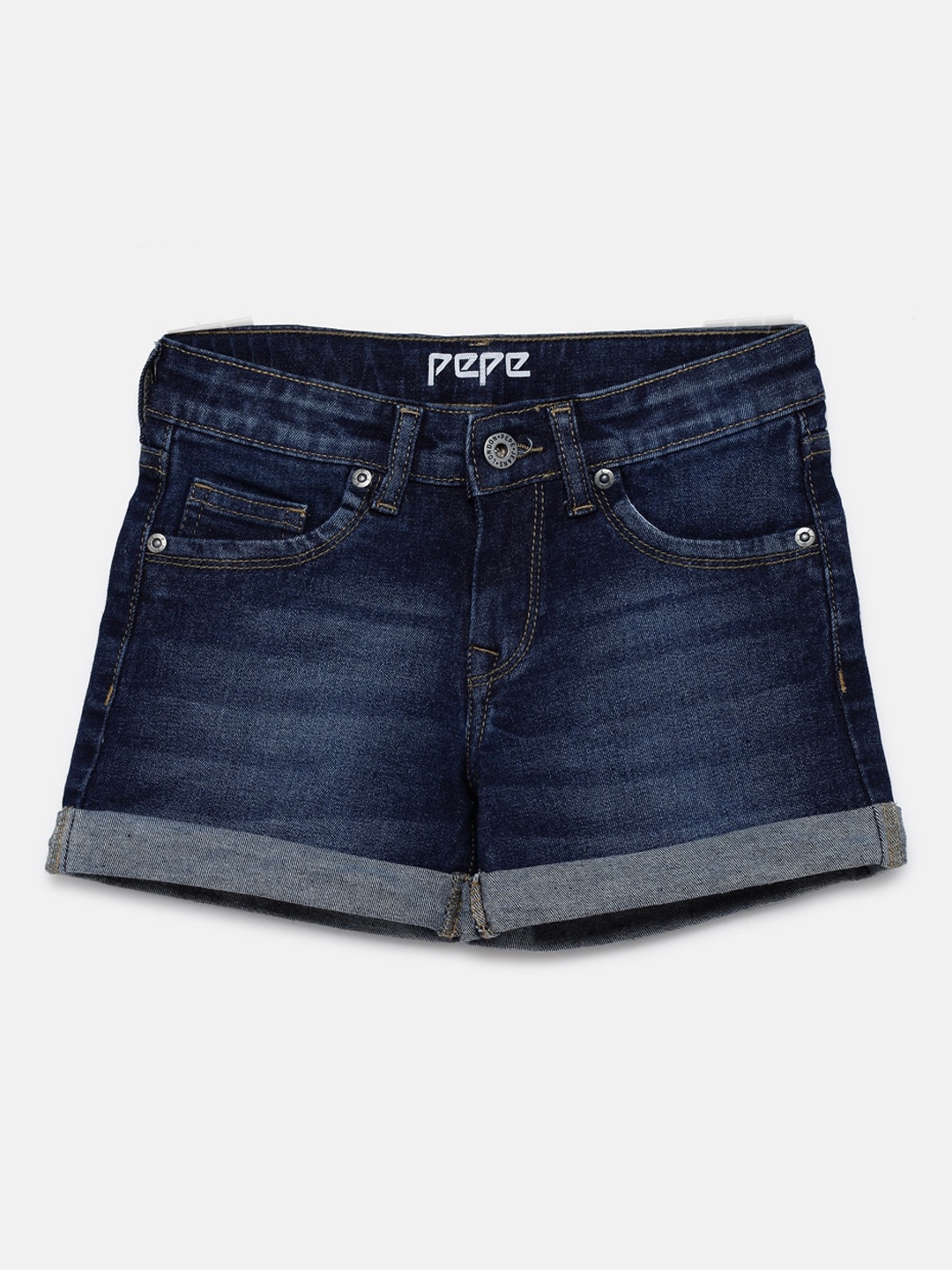 

Pepe Jeans Girls Navy Blue Washed Regular Fit Denim Shorts
