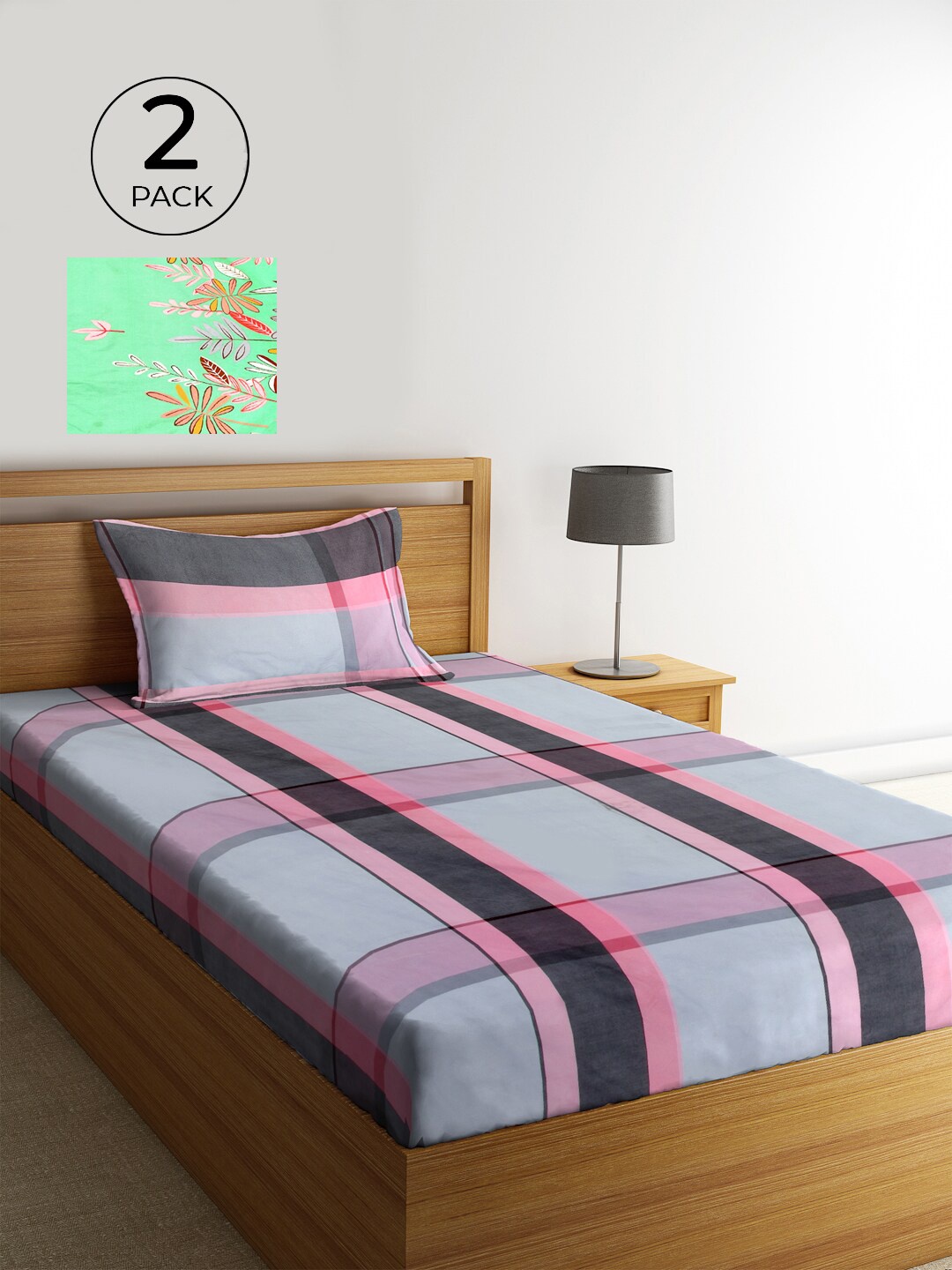 

KLOTTHE Graphic 300 TC Cotton Blend 2 Single Bedsheet with 2 Pillow Covers, Multi
