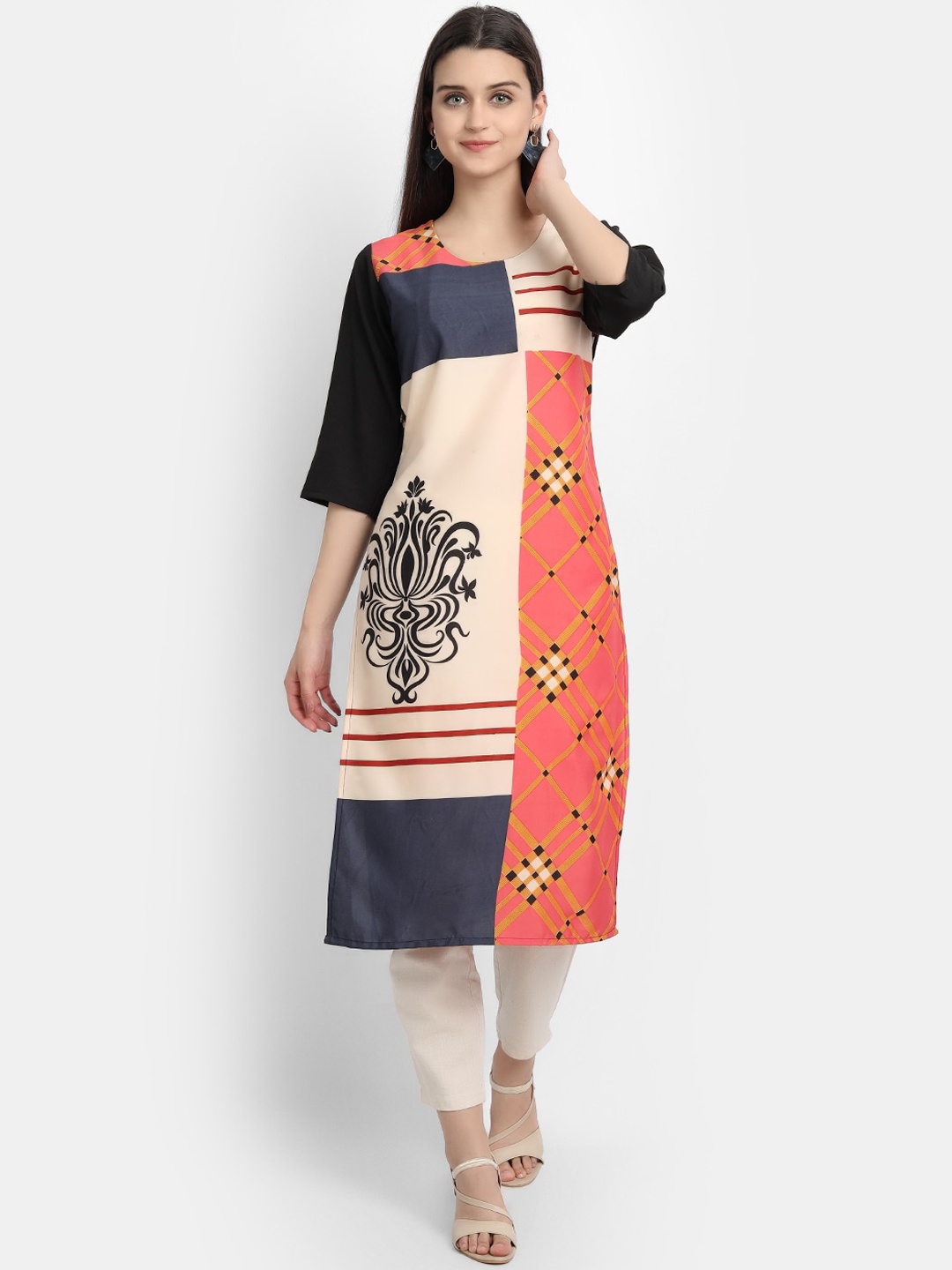 

Ethnic basket Women Multicoloured Geometric Printed Crepe Kurta, Multi