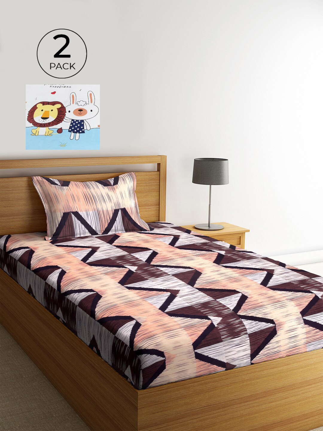 

KLOTTHE White & Turquoise Blue Geometric 210 TC Polycotton 2 Single Bedsheet with 2 Pillow Covers