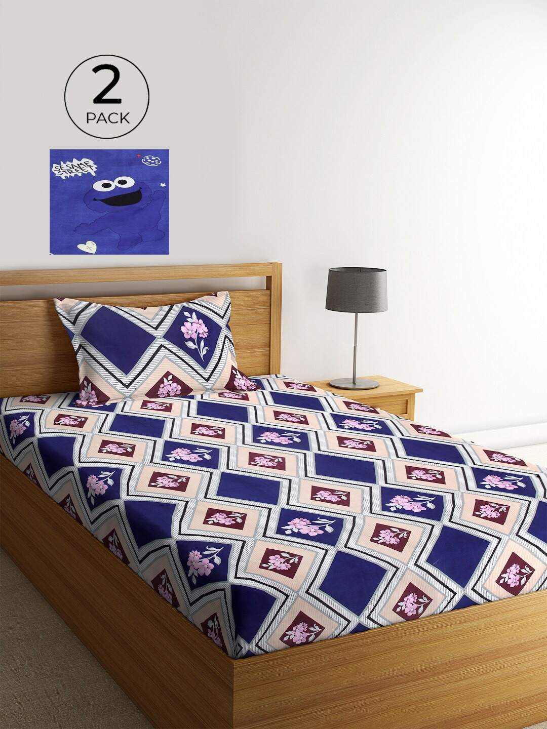 

KLOTTHE Geometric 2 Single Bedsheet with 2 Pillow Covers, Multi