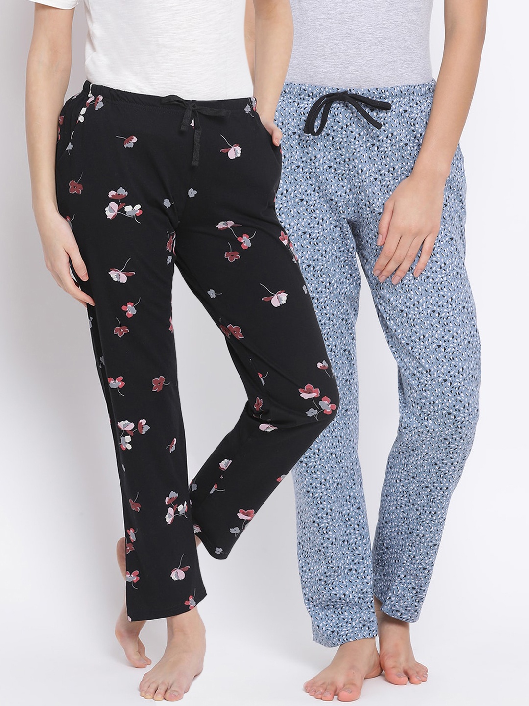 

Kanvin Women Pack of 2 Printed Pure Cotton Lounge Pants, Black