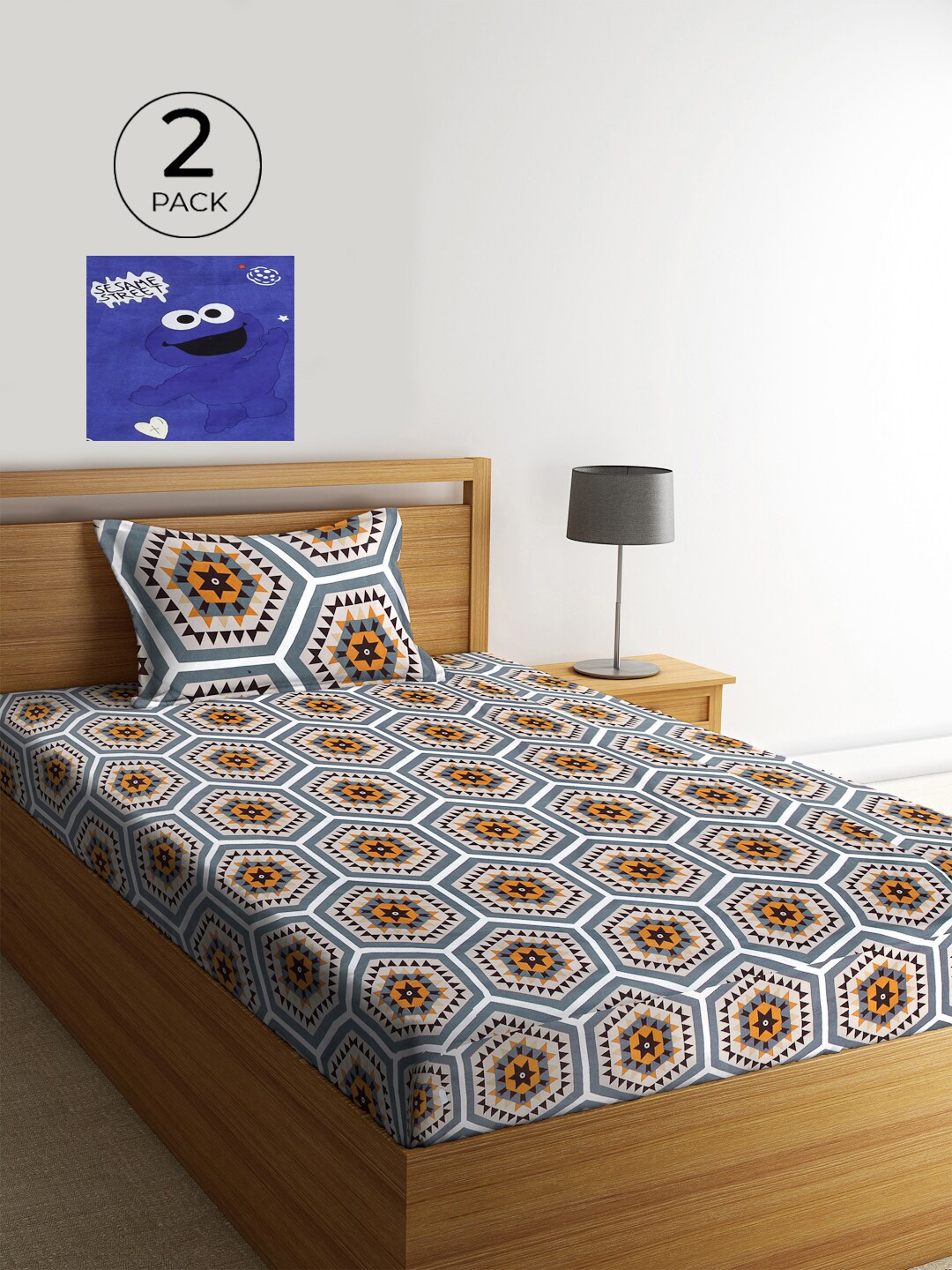 

KLOTTHE Geometric 210 TC Polycotton 2 Single Bedsheet with 2 Pillow Covers, Multi