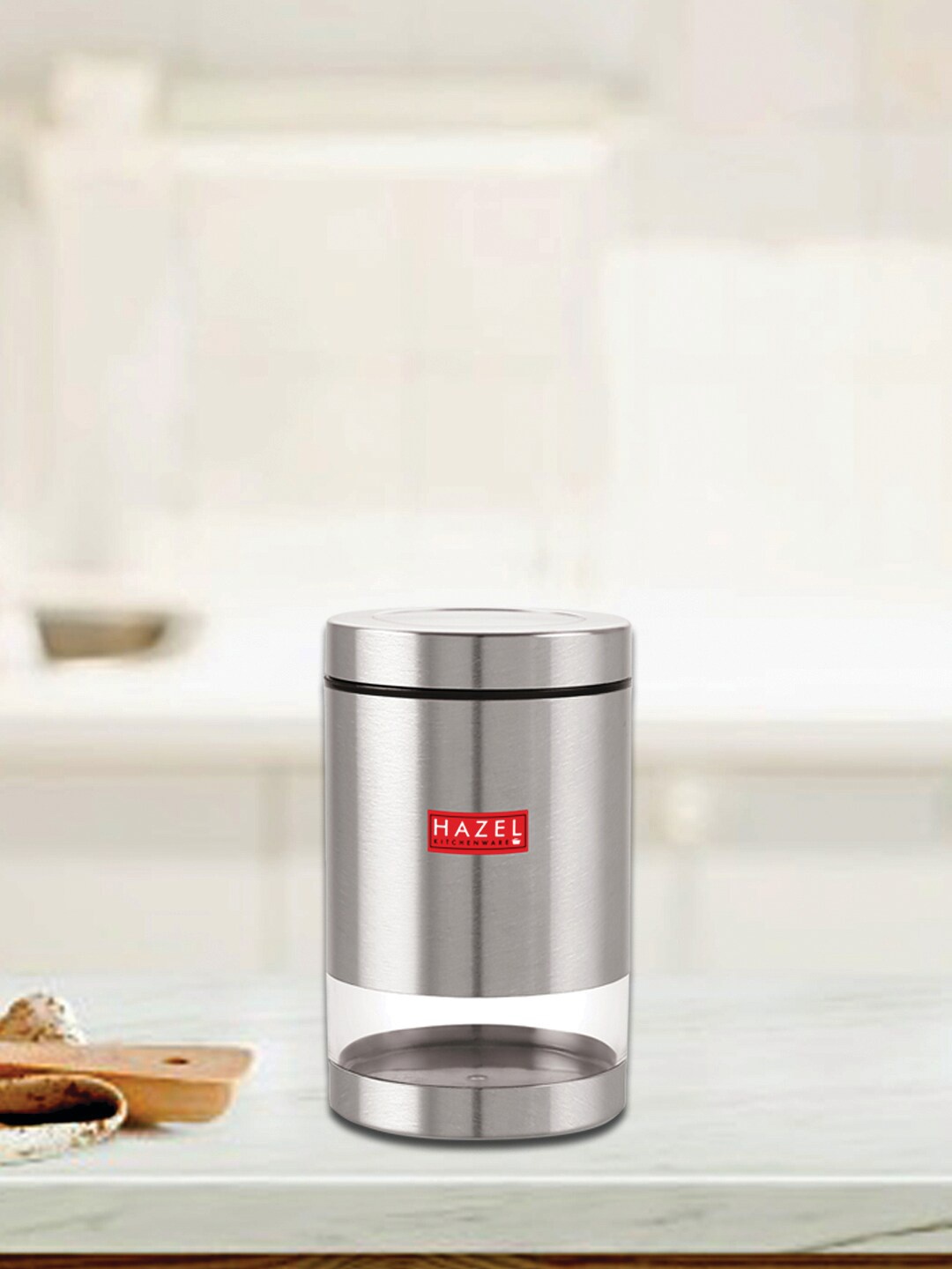 

HAZEL Silver-Toned & Transparent Stainless Steel See Through Matt Finish Storage Jar