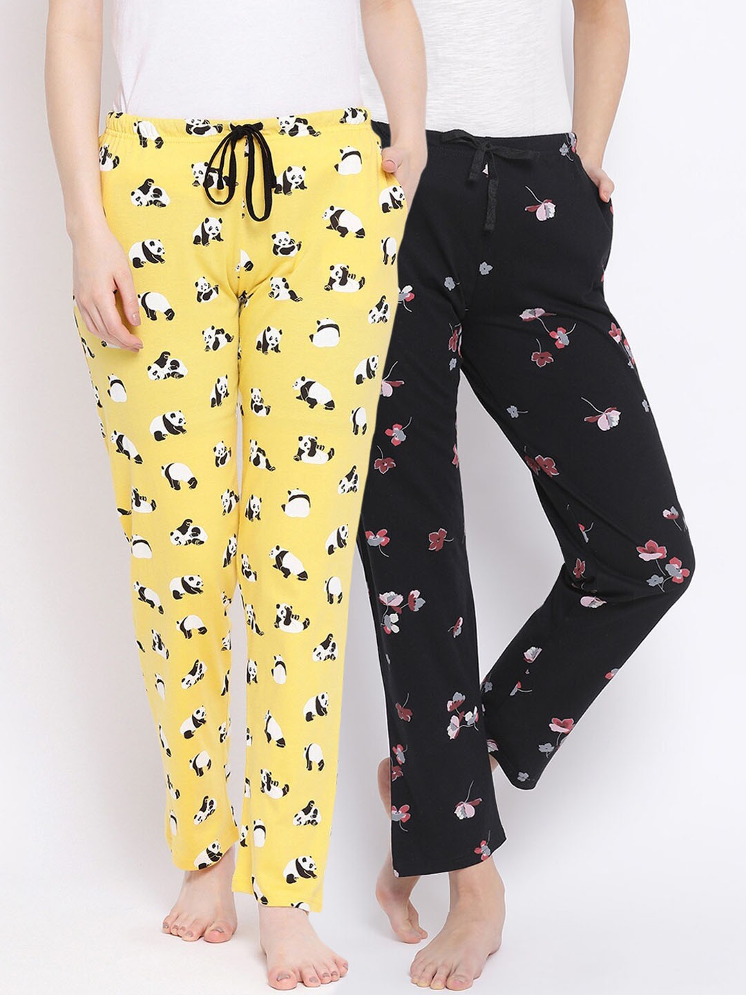 

Kanvin Women Pack of 2 Printed Cotton Lounge Pants, Black