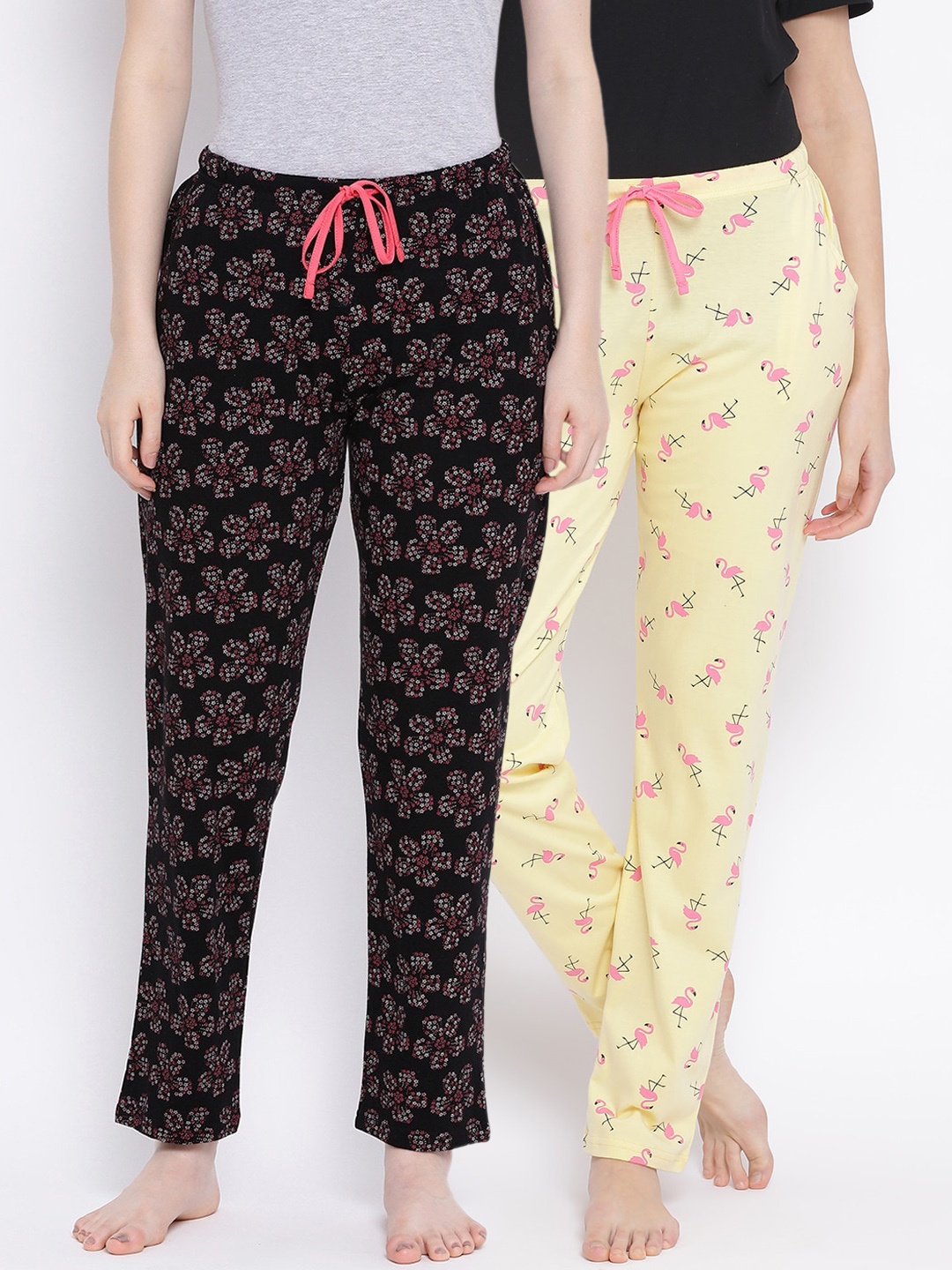 

Kanvin Women Pack of 2 Printed Pure Cotton Lounge Pants, Yellow