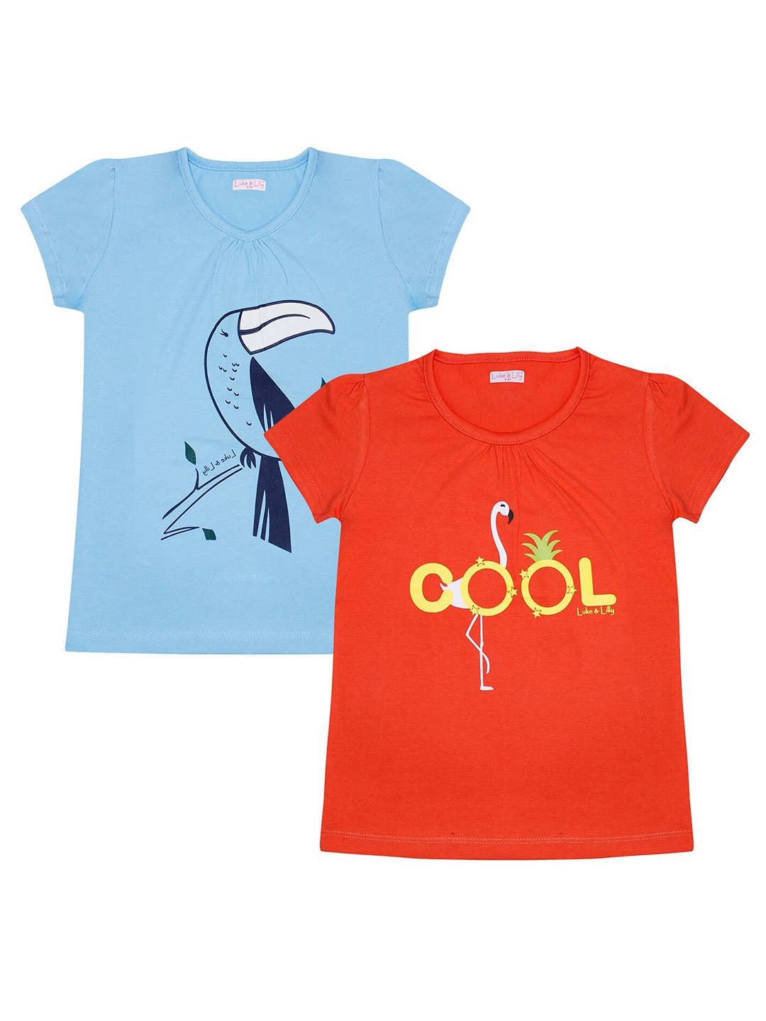 Luke & Lilly Girls Pack of 2 Printed T-shirts, Orange