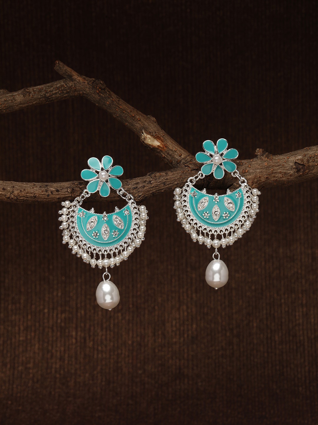 

Accessorize London Floral Enameled Contemporary Drop Earrings, Turquoise blue