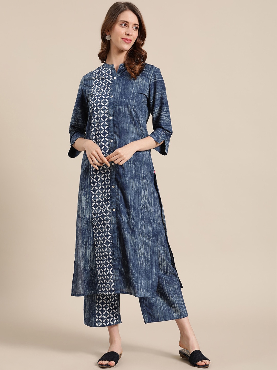 

Varanga Women Blue Ethnic Motifs Printed Pure Cotton Kurta & Palazzos