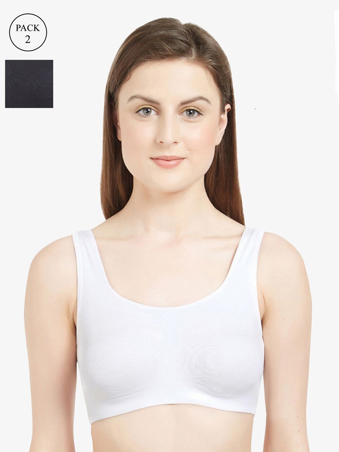 

SOIE Women Non-Wired Non Padded Full Coverage Low Impact Slip on Sports Bra (Pack of 2), Black