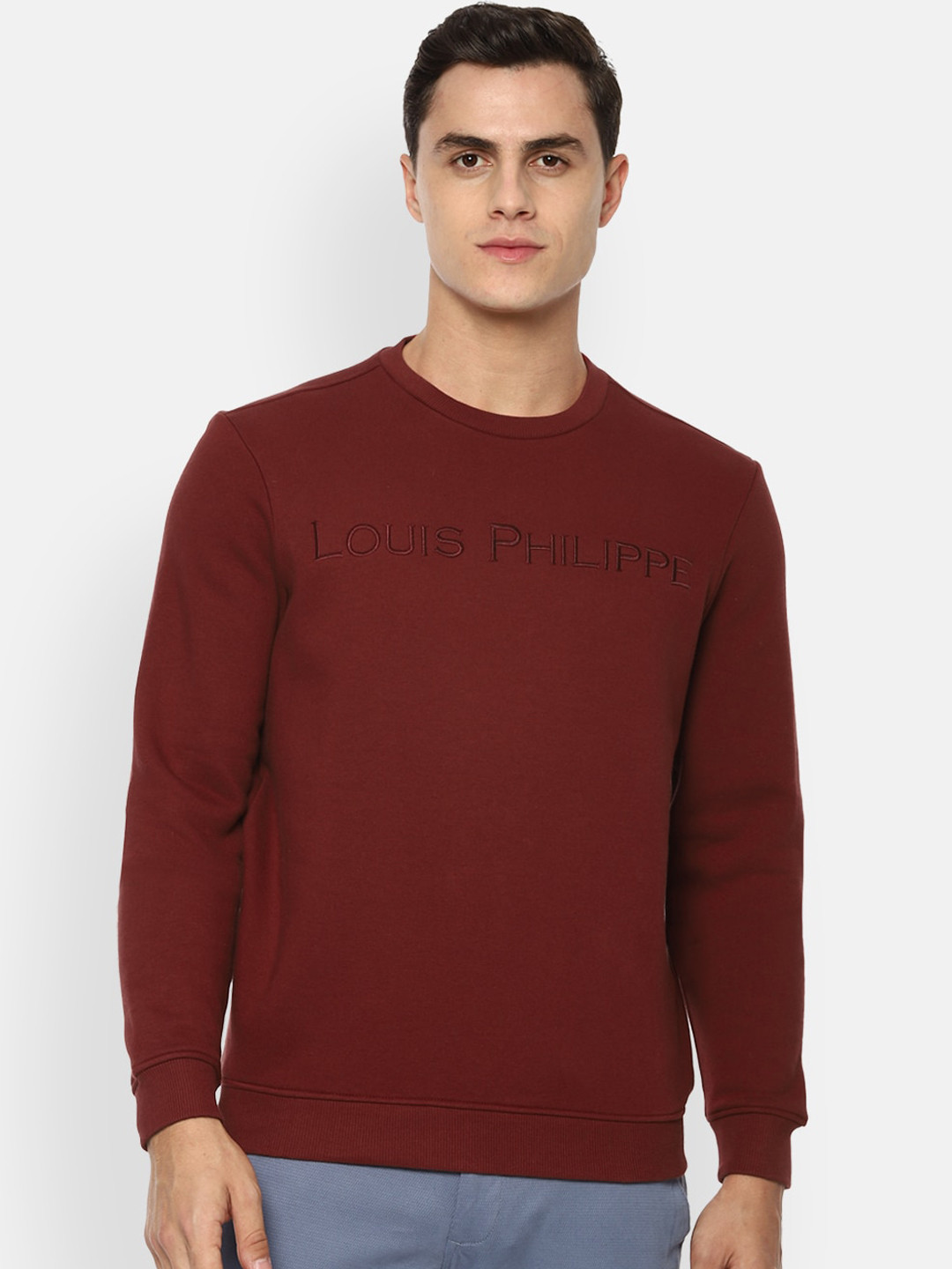 

Louis Philippe Men Maroon Brand Logo Embroidered Sweatshirt