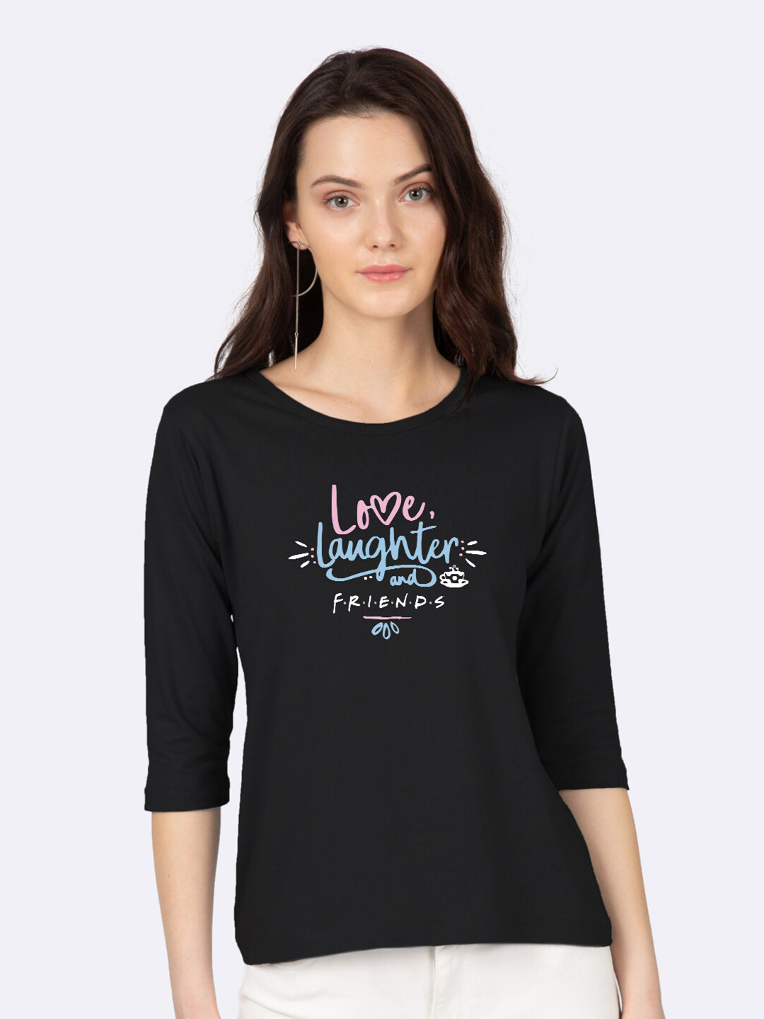 

Bewakoof Women Black Printed Scoop Neck T-shirt