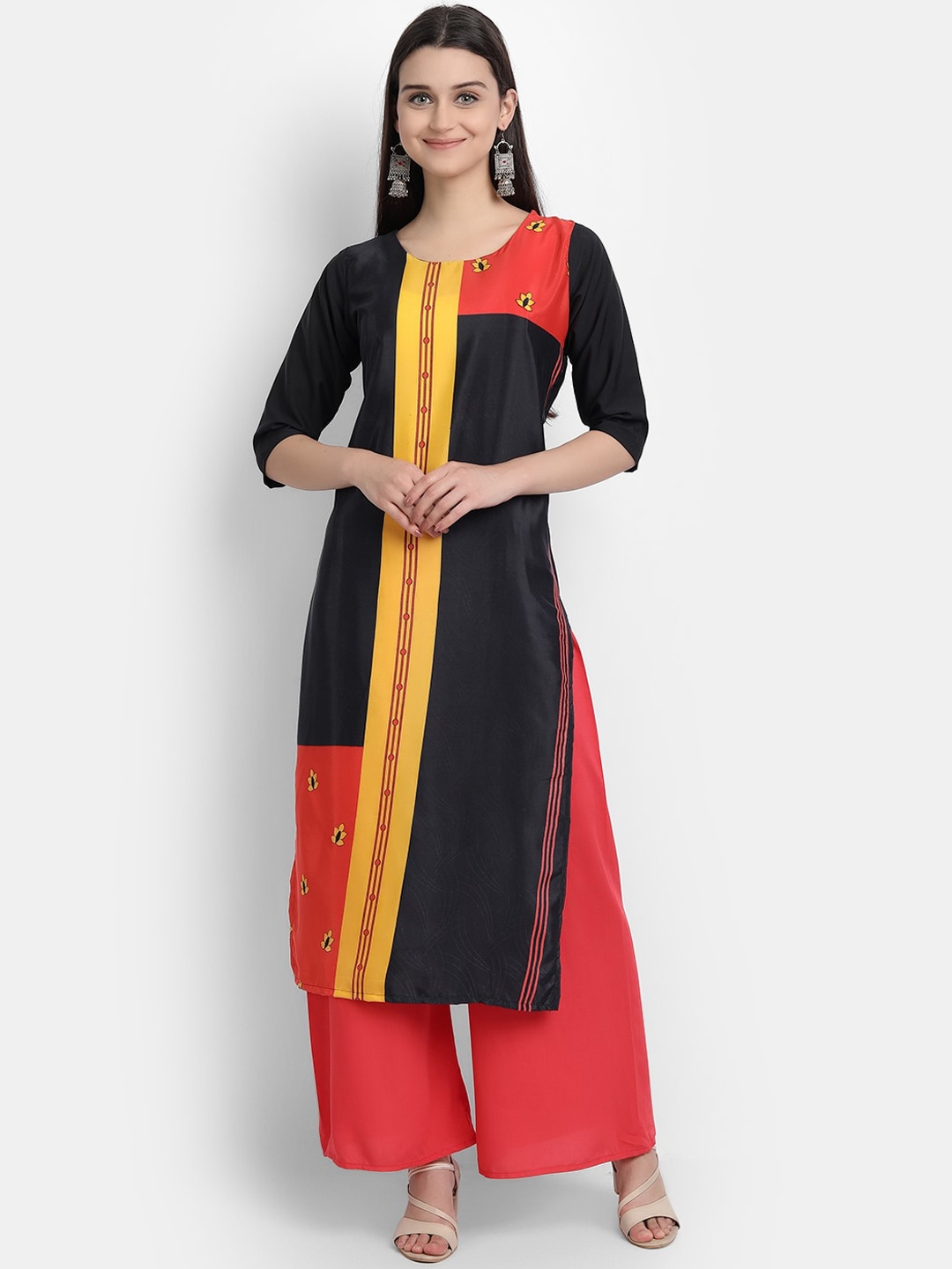 

Ethnic basket Women Multicoloured Colourblocked Mirror Work Crepe Kurta, Multi
