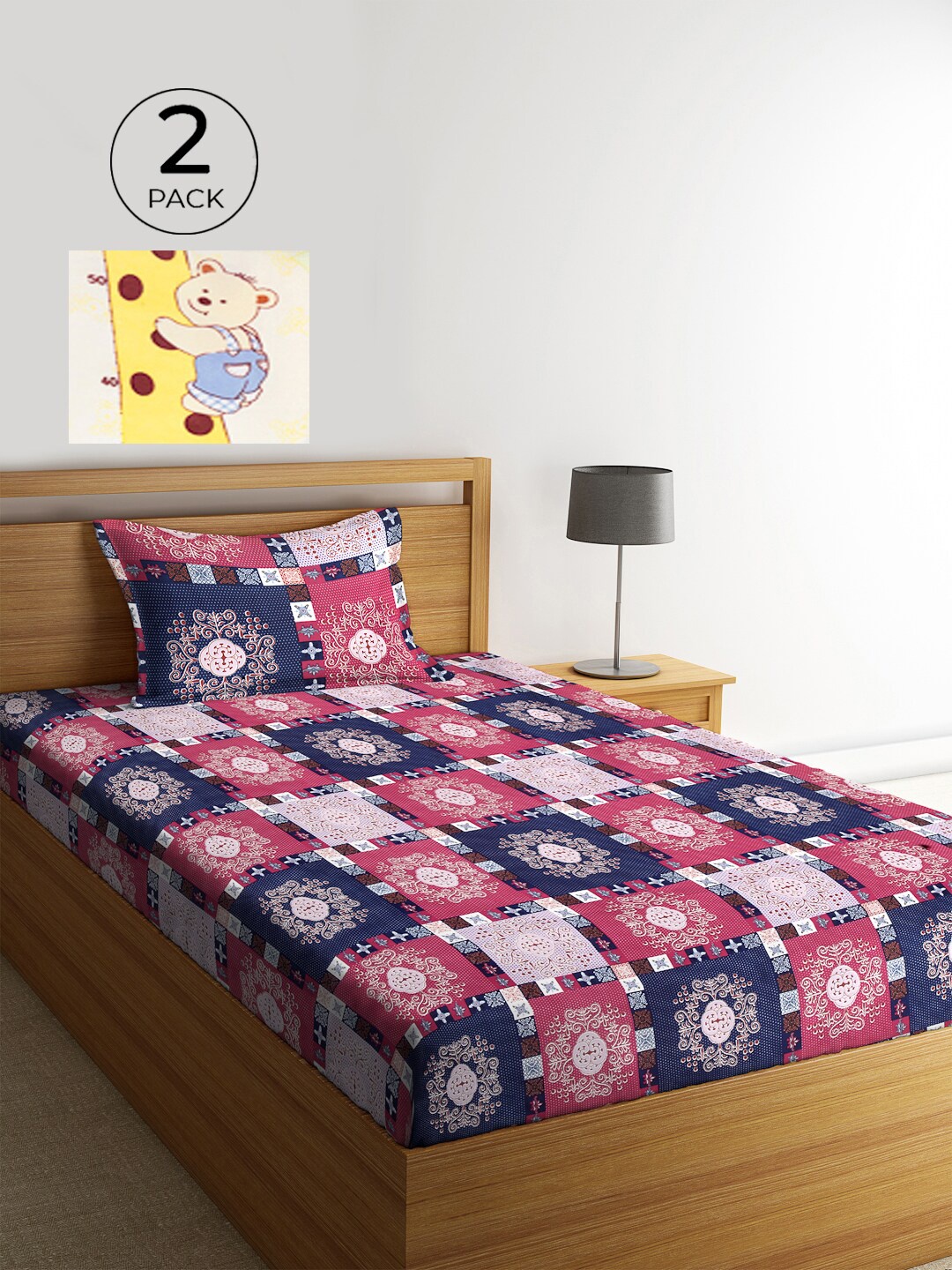 

KLOTTHE Cream-Coloured & Yellow 210 TC 2 Single Bedsheet with 2 Pillow Covers