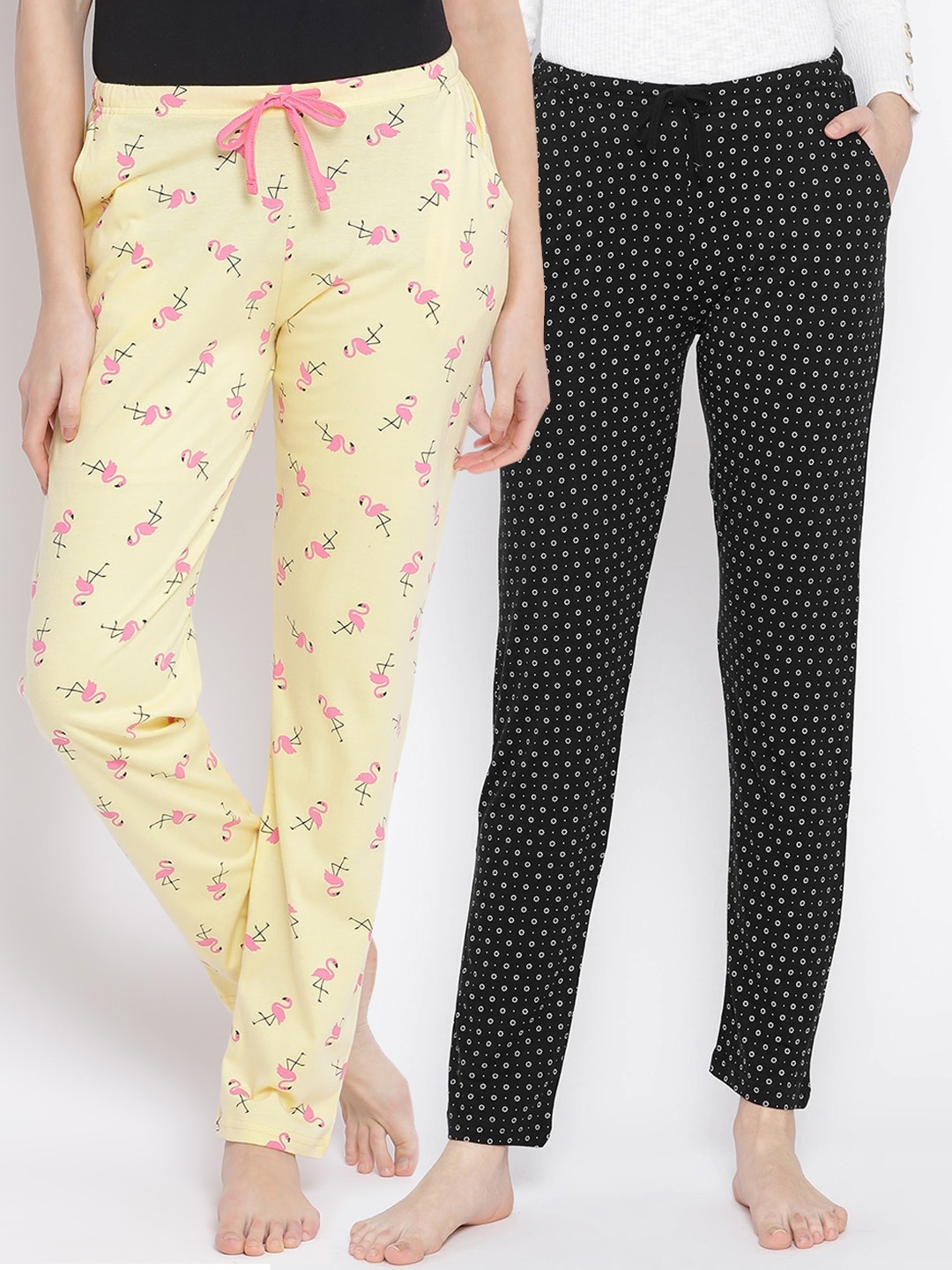 

Kanvin Women Pack of 2 Printed Pure Cotton Lounge Pants, Yellow