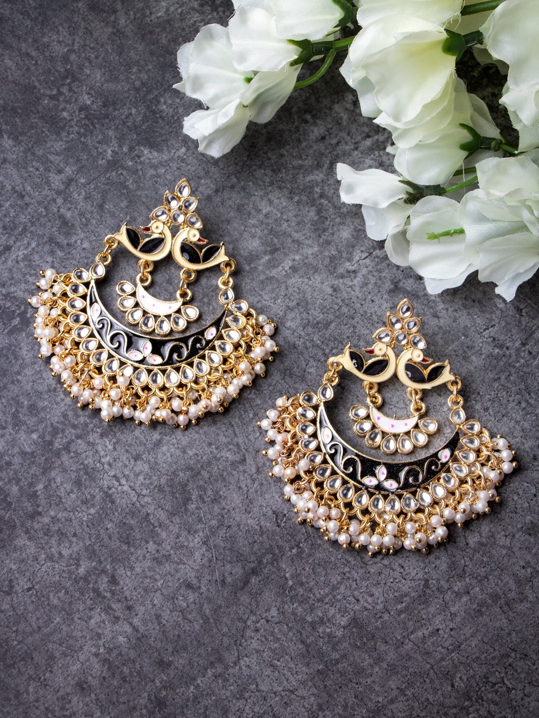 

MORKANTH JEWELLERY Black Gold-Plated Handcrafted Classic Chandbalis