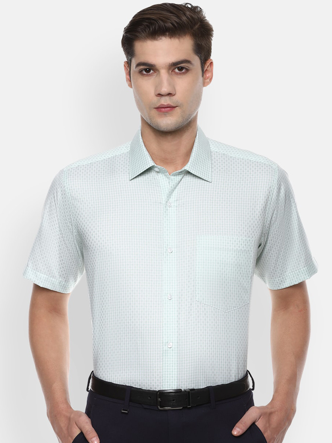 

Van Heusen Men Green Checked Pure Cotton Regular Fit Formal Shirt