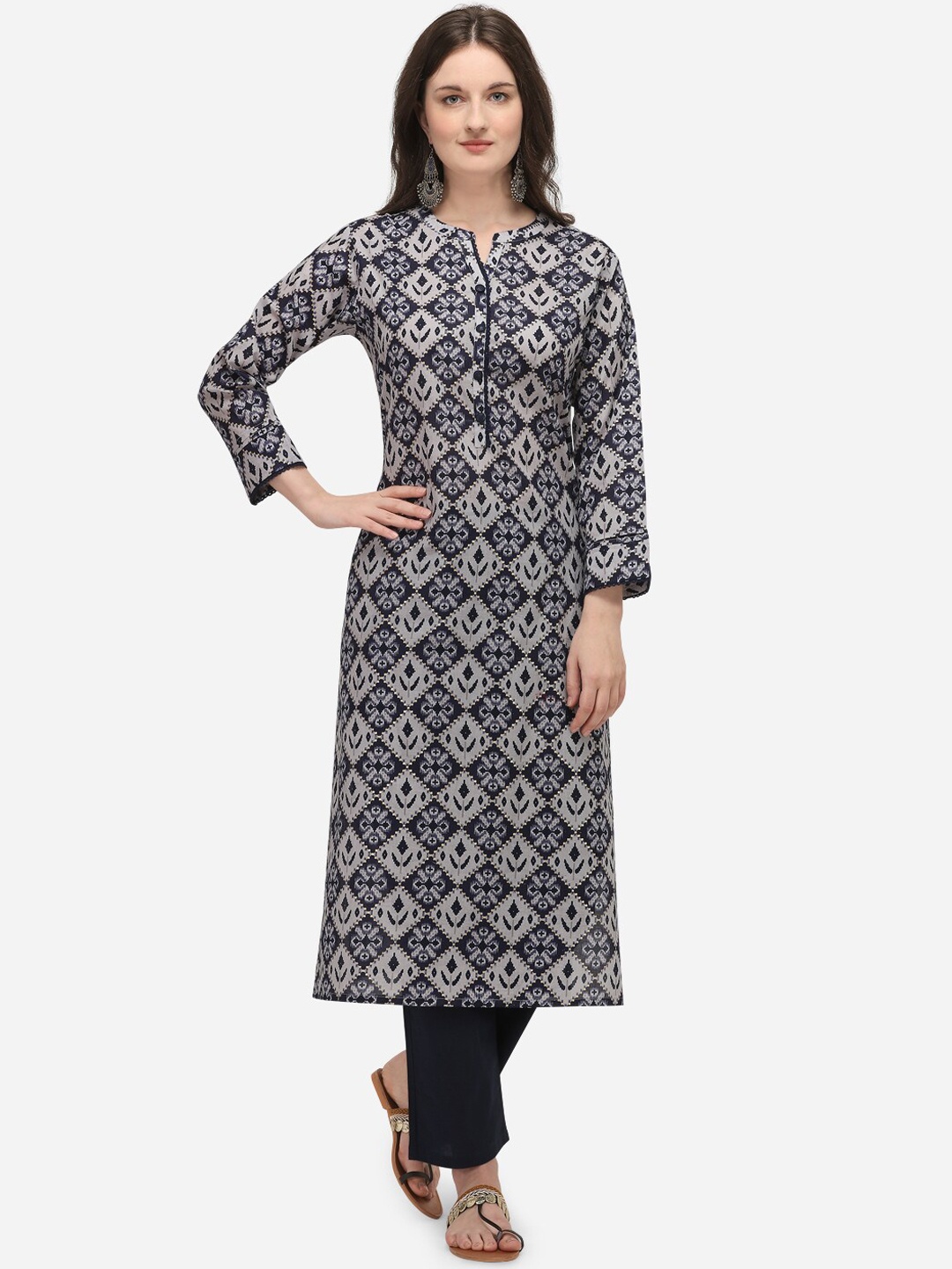

Seerat Women Grey Printed Regular Straight Pure Cotton Kurta & Palazzos