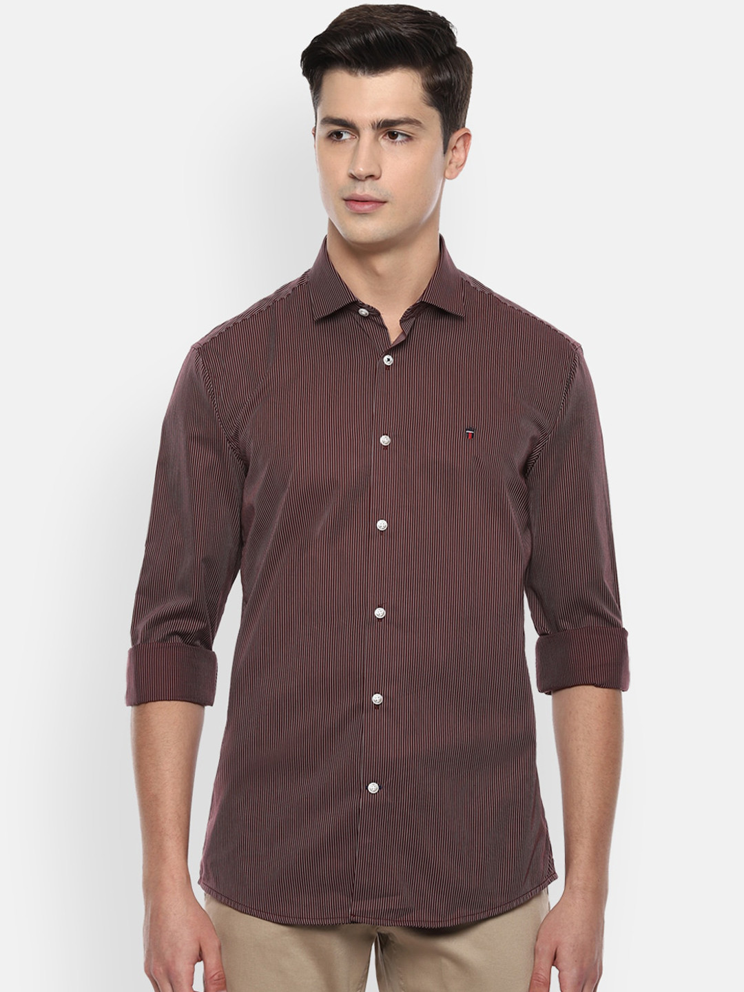 

Louis Philippe Sport Men Maroon Slim Fit Printed Pure Cotton Casual Shirt